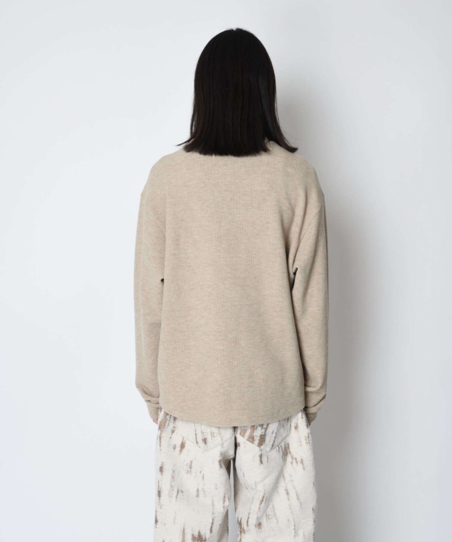 Waffle crew neck L/S T-shirt - gray