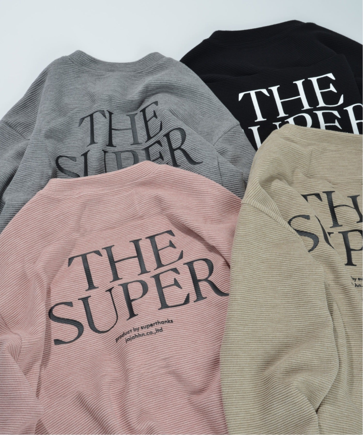 Waffle crew neck L/S T-shirt (back print) - gray