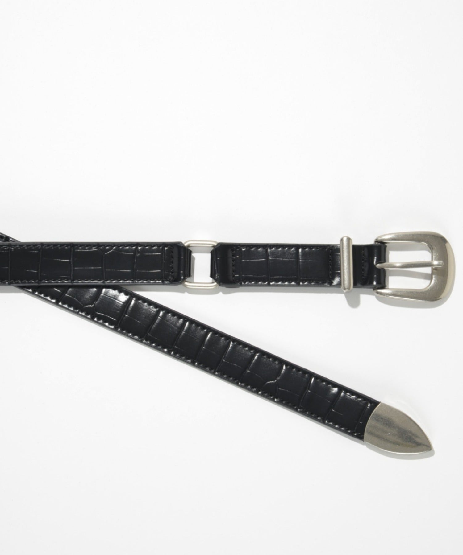 Long narrow emboss belt - mesh black