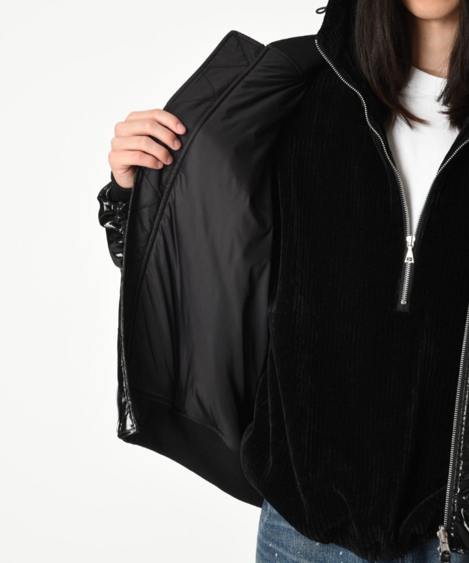 Mix jacquard Reversible Flight jacket - white-black