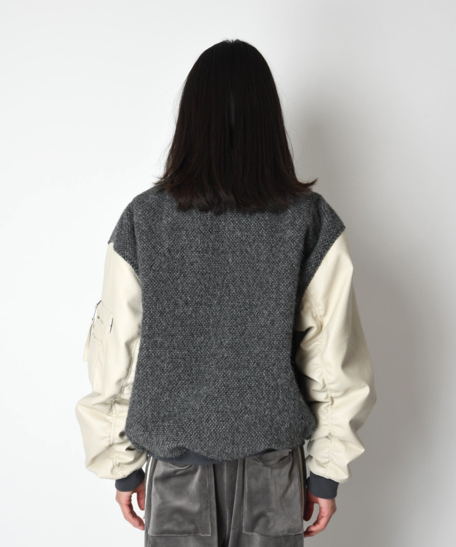 Fur/Shrink faux leather Reversible Flight jacket  - gray/off white