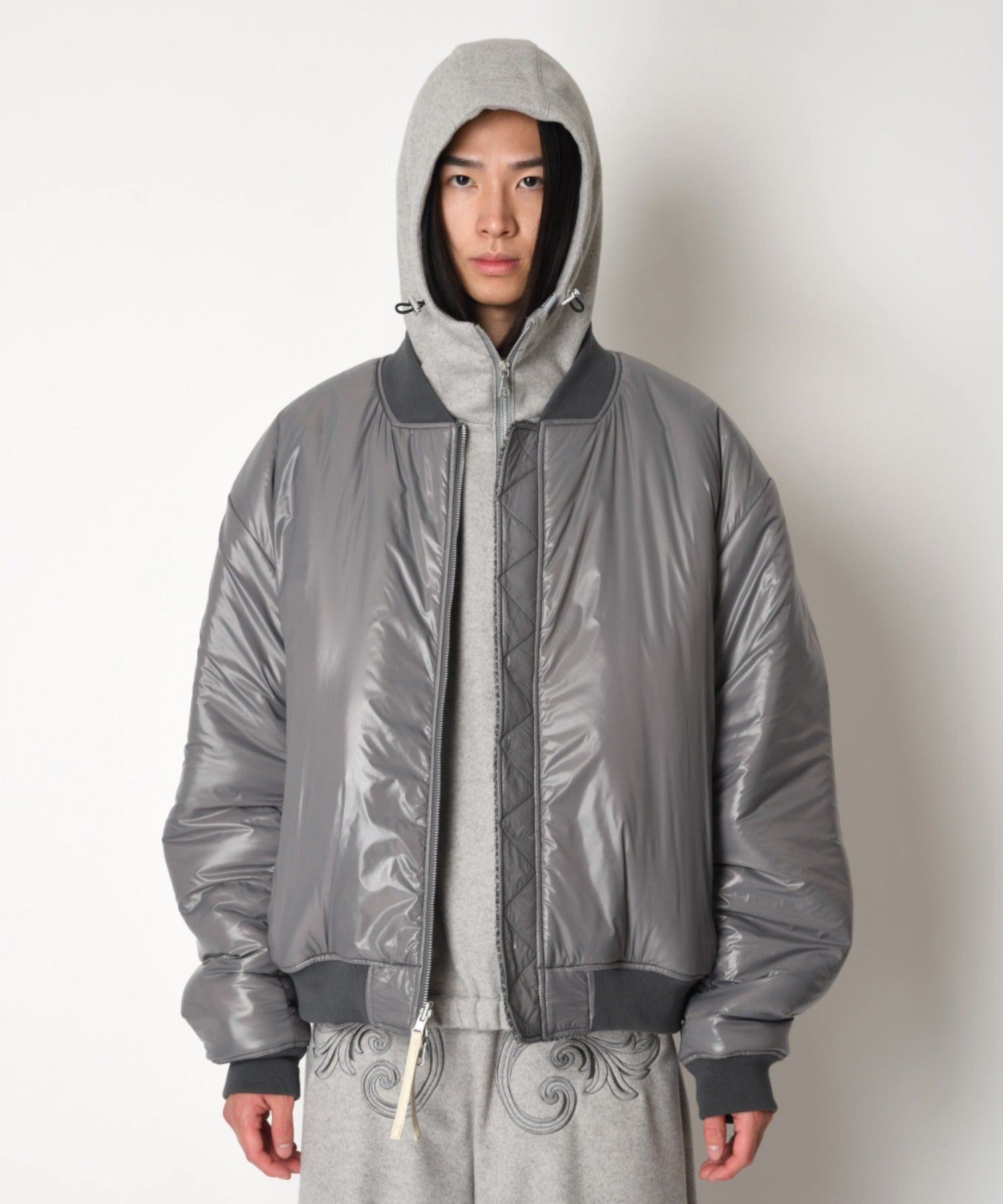 Fur/Shrink faux leather Reversible Flight jacket  - gray/off white