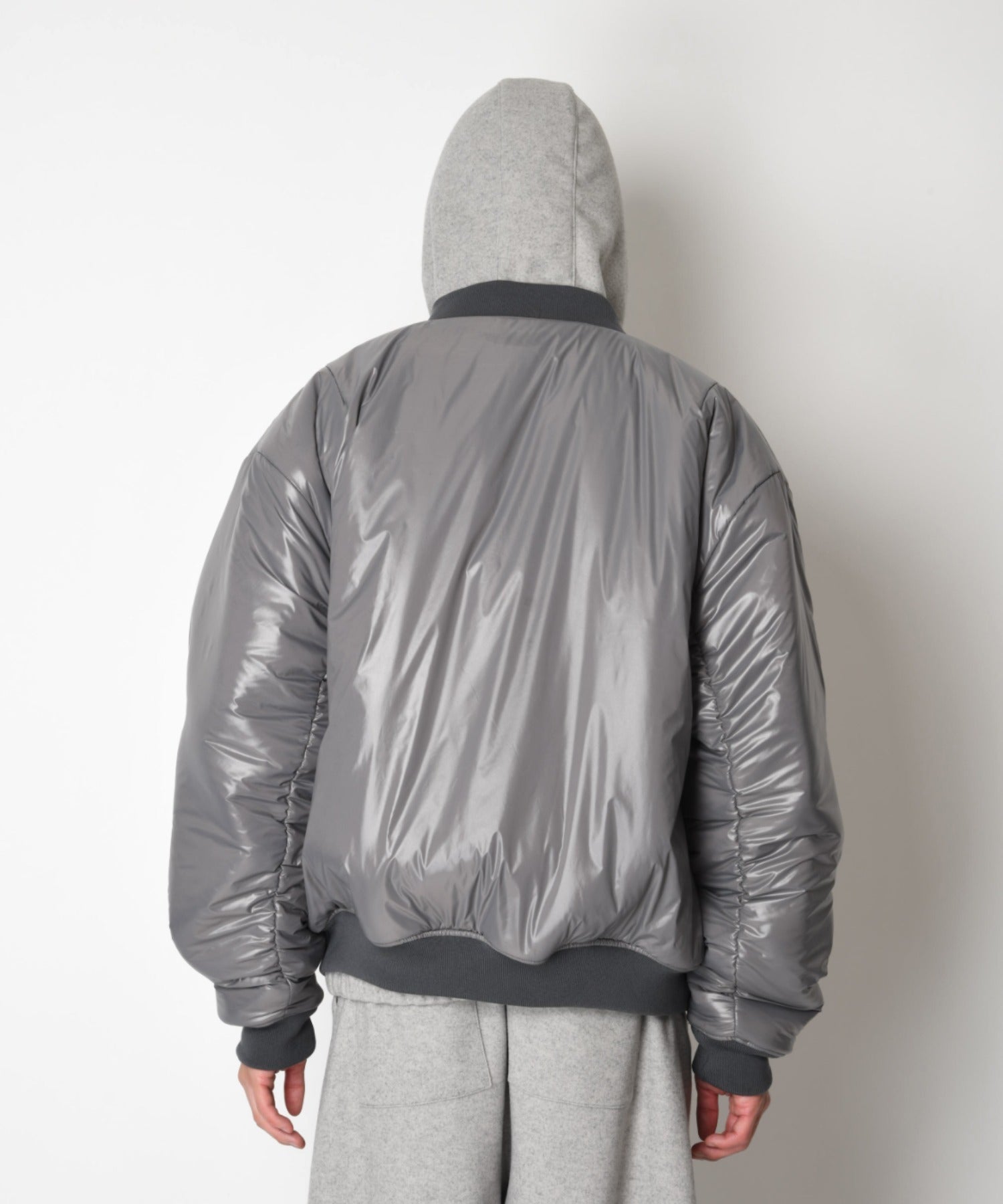 Fur/Shrink faux leather Reversible Flight jacket  - gray/off white