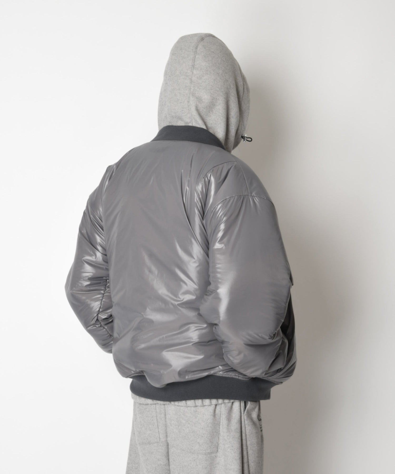 Fur/Shrink faux leather Reversible Flight jacket  - gray/off white