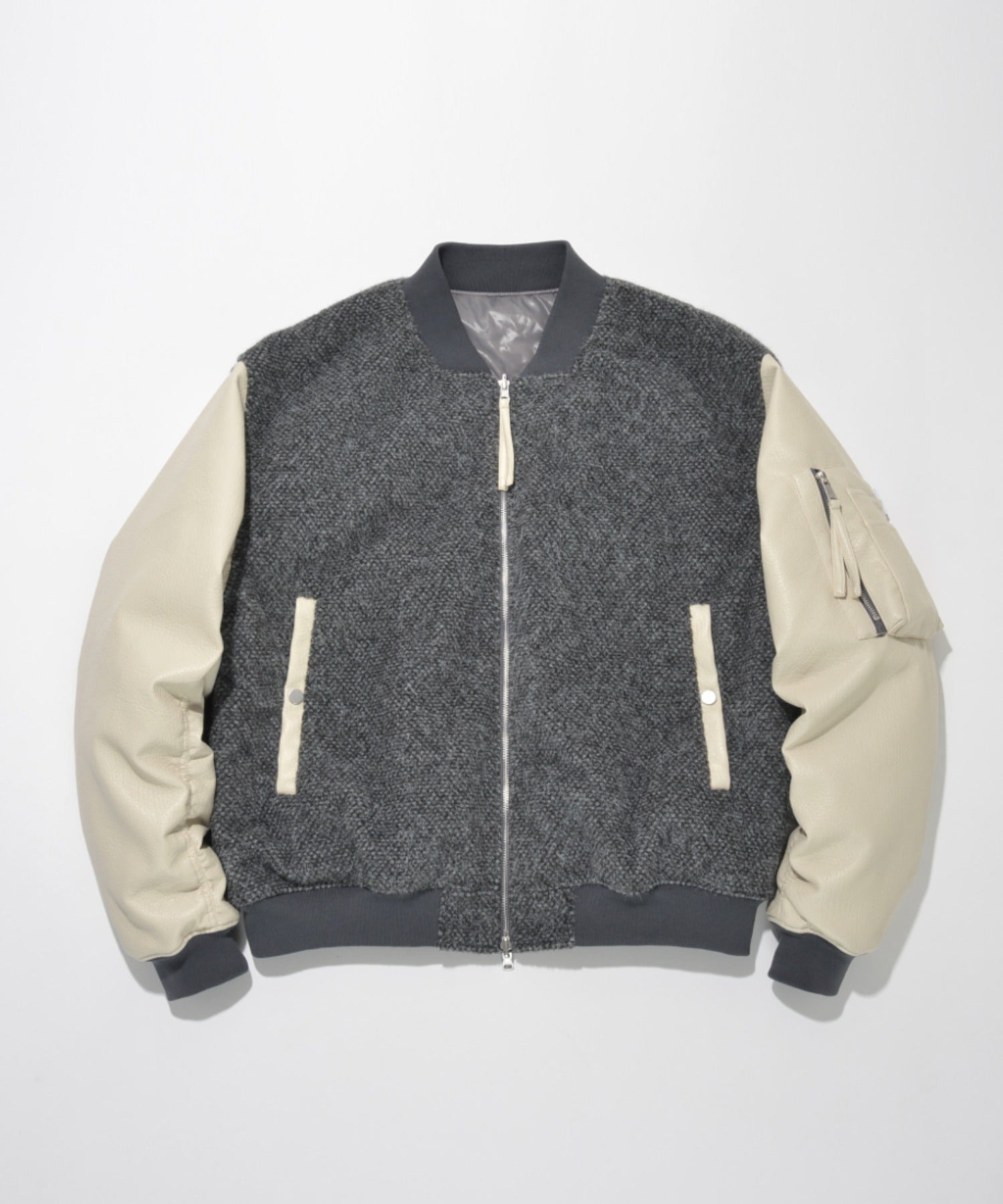 Fur/Shrink faux leather Reversible Flight jacket  - gray/off white