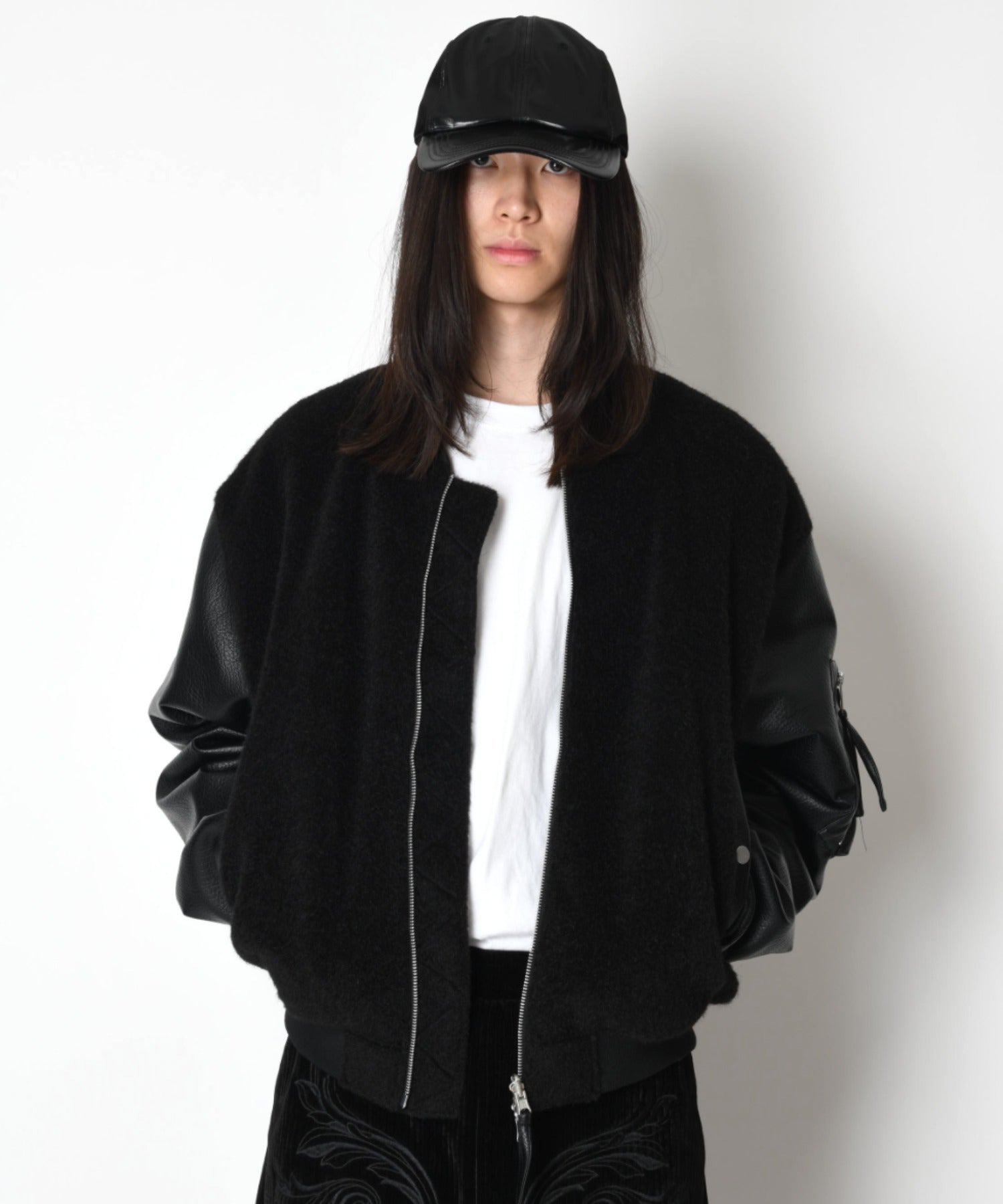 Fur/Shrink faux leather Reversible Flight jacket  - black/black