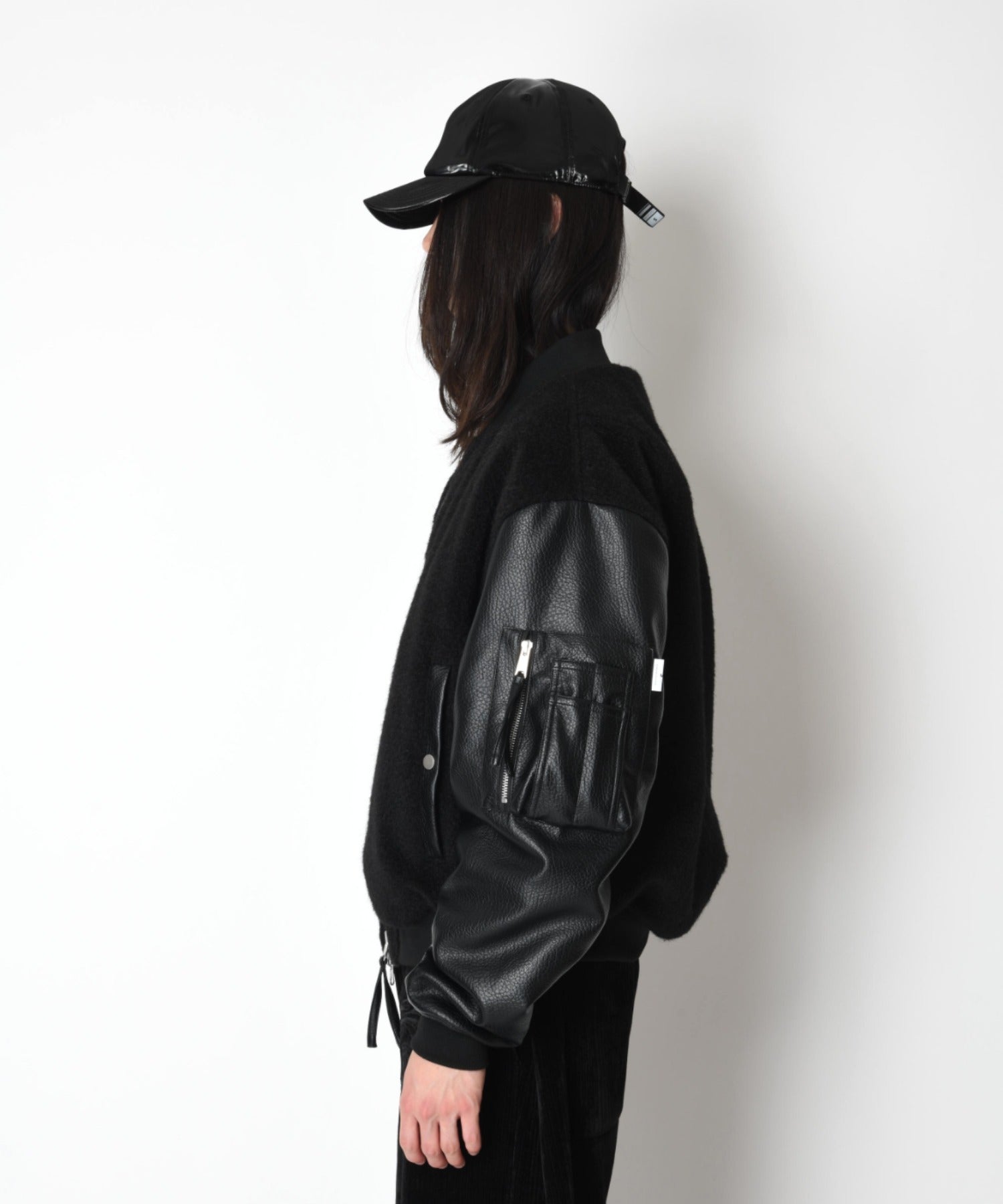 Fur/Shrink faux leather Reversible Flight jacket  - black/black