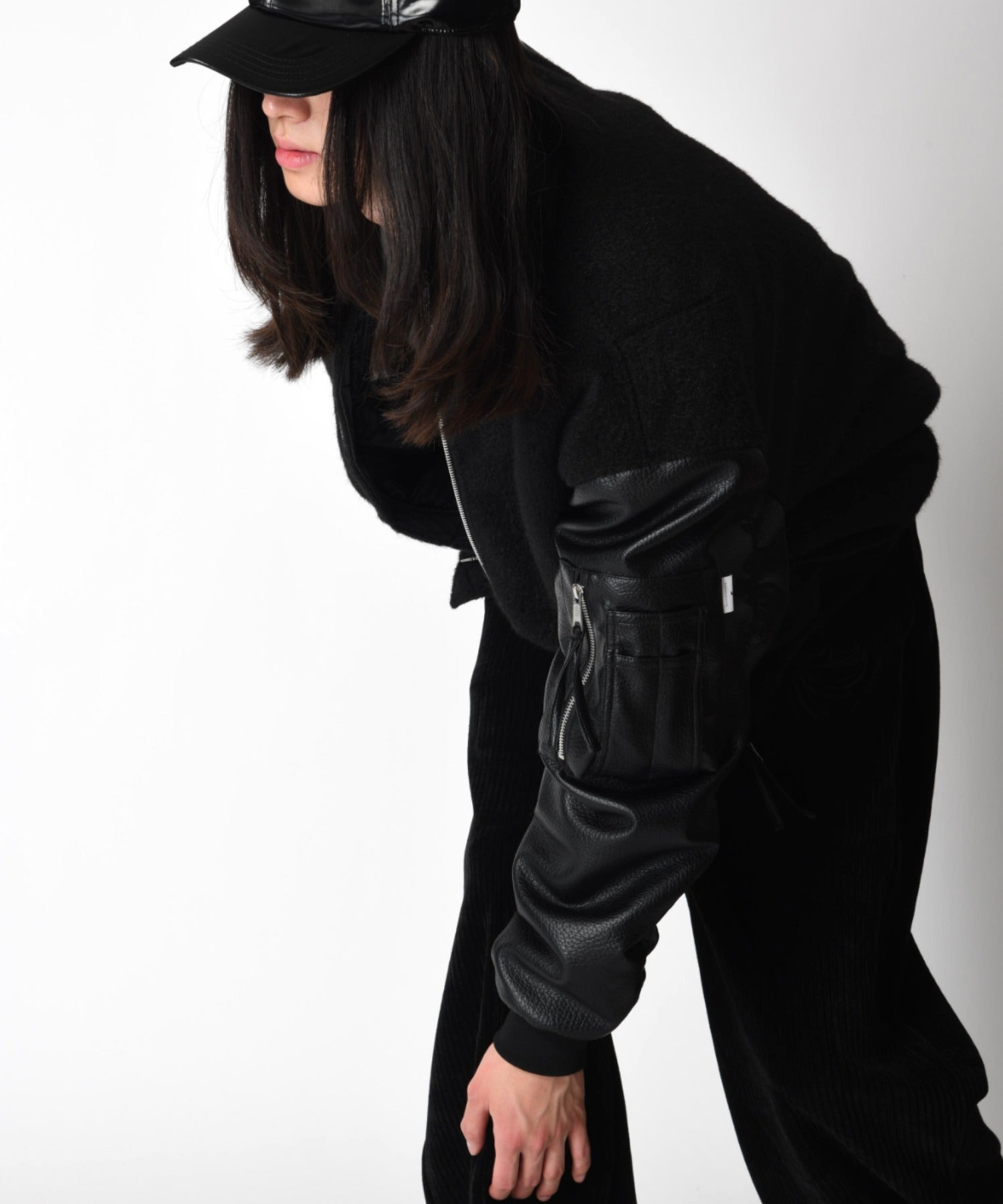 Fur/Shrink faux leather Reversible Flight jacket  - black/black