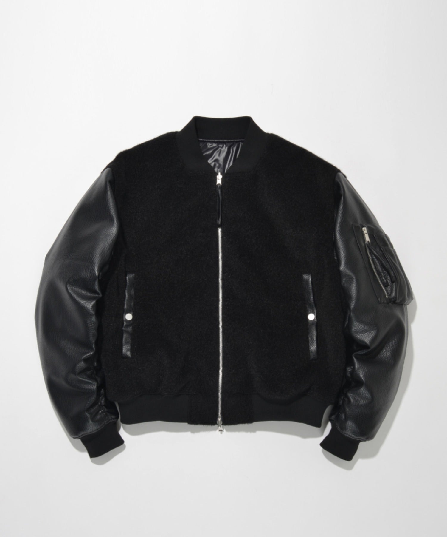 Fur/Shrink faux leather Reversible Flight jacket  - black/black
