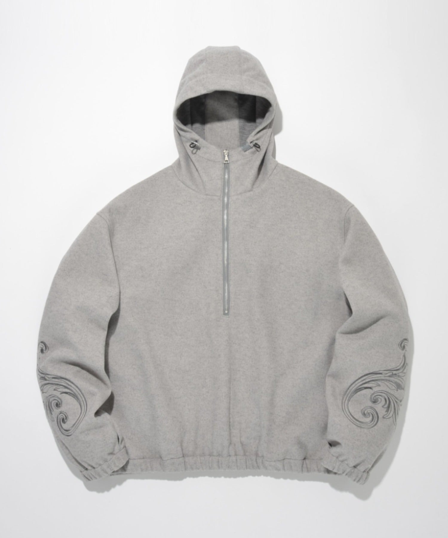 Stretch wool like Half zip hoodie (刺繍無)  - mix gray