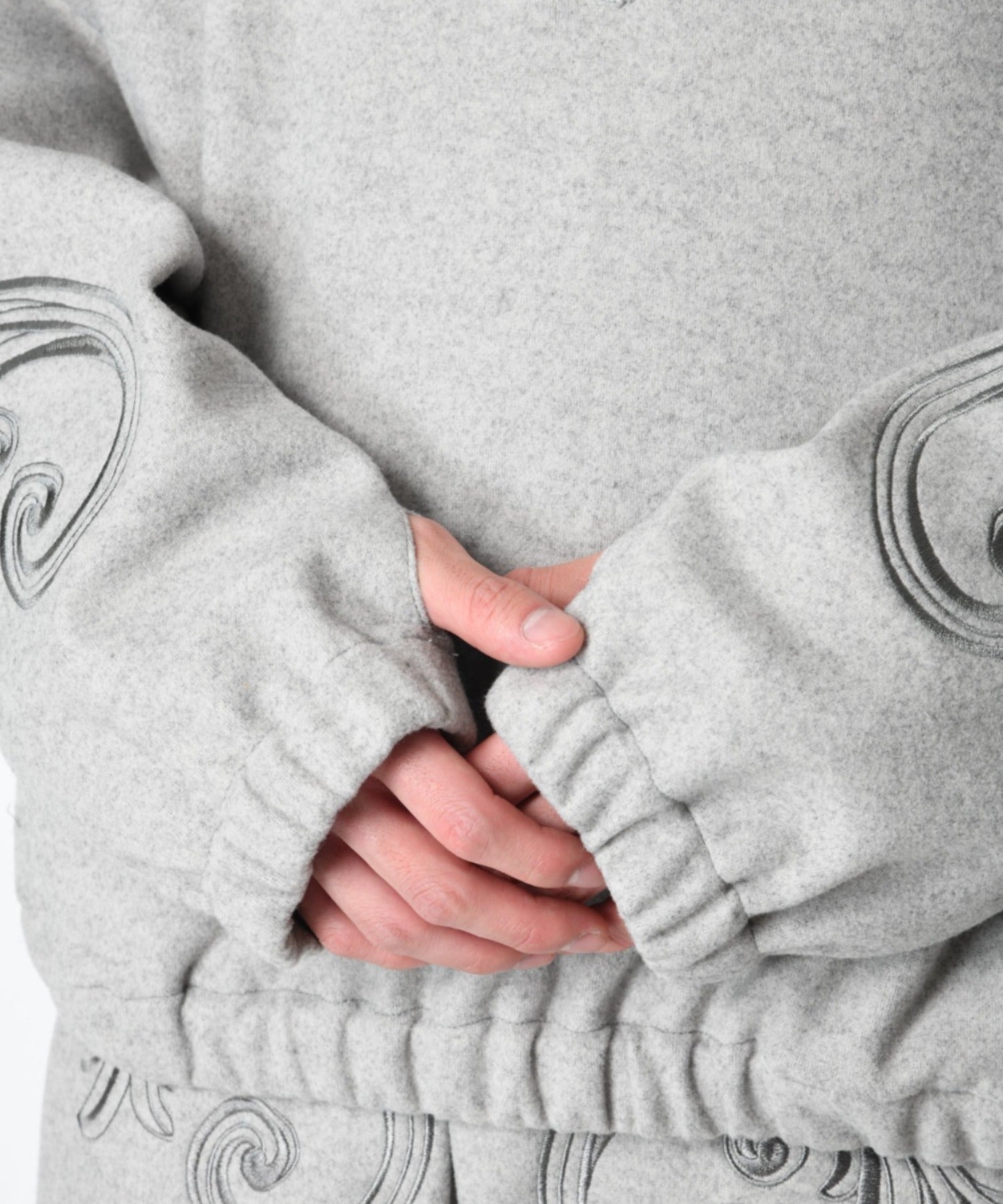 Stretch wool like Half zip hoodie (刺繍無)  - mix gray