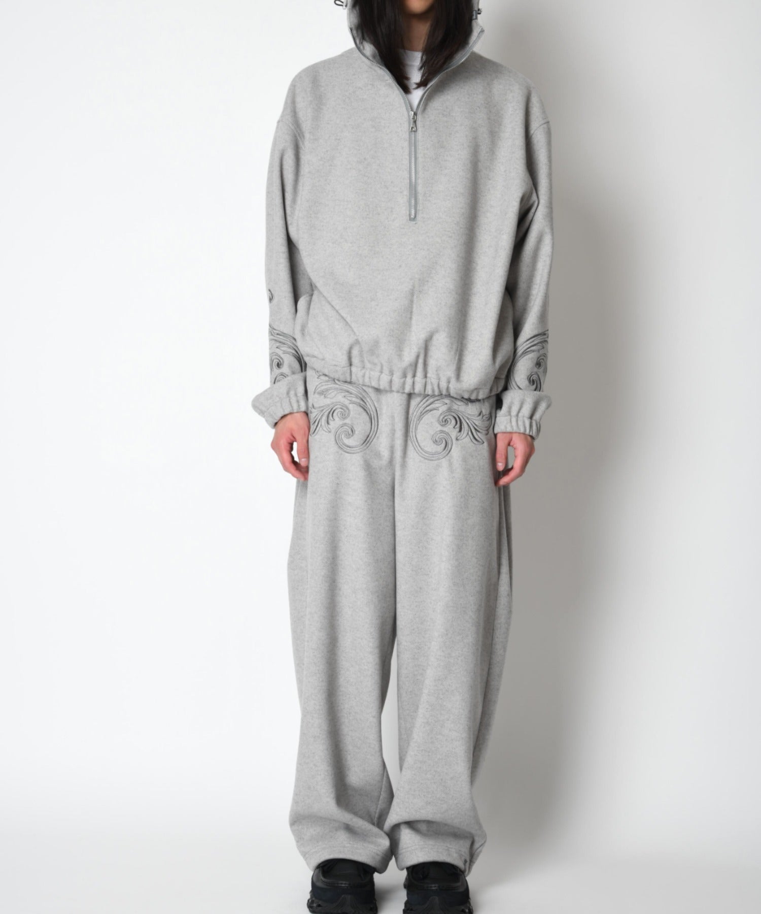 Stretch wool like Side-tuck balloon pants - mix gray