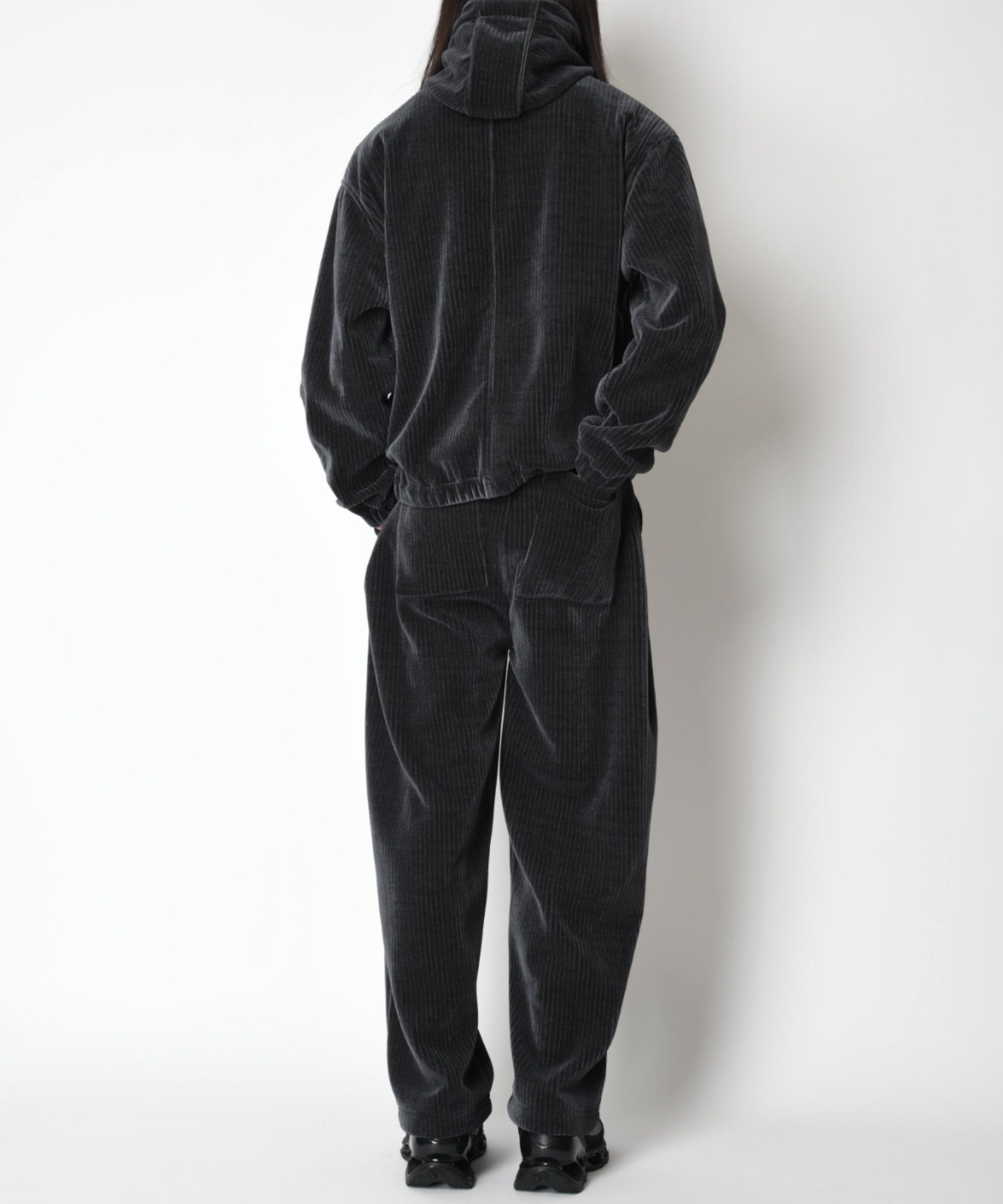 Stretch corduroy Half zip hoodie - c.gray