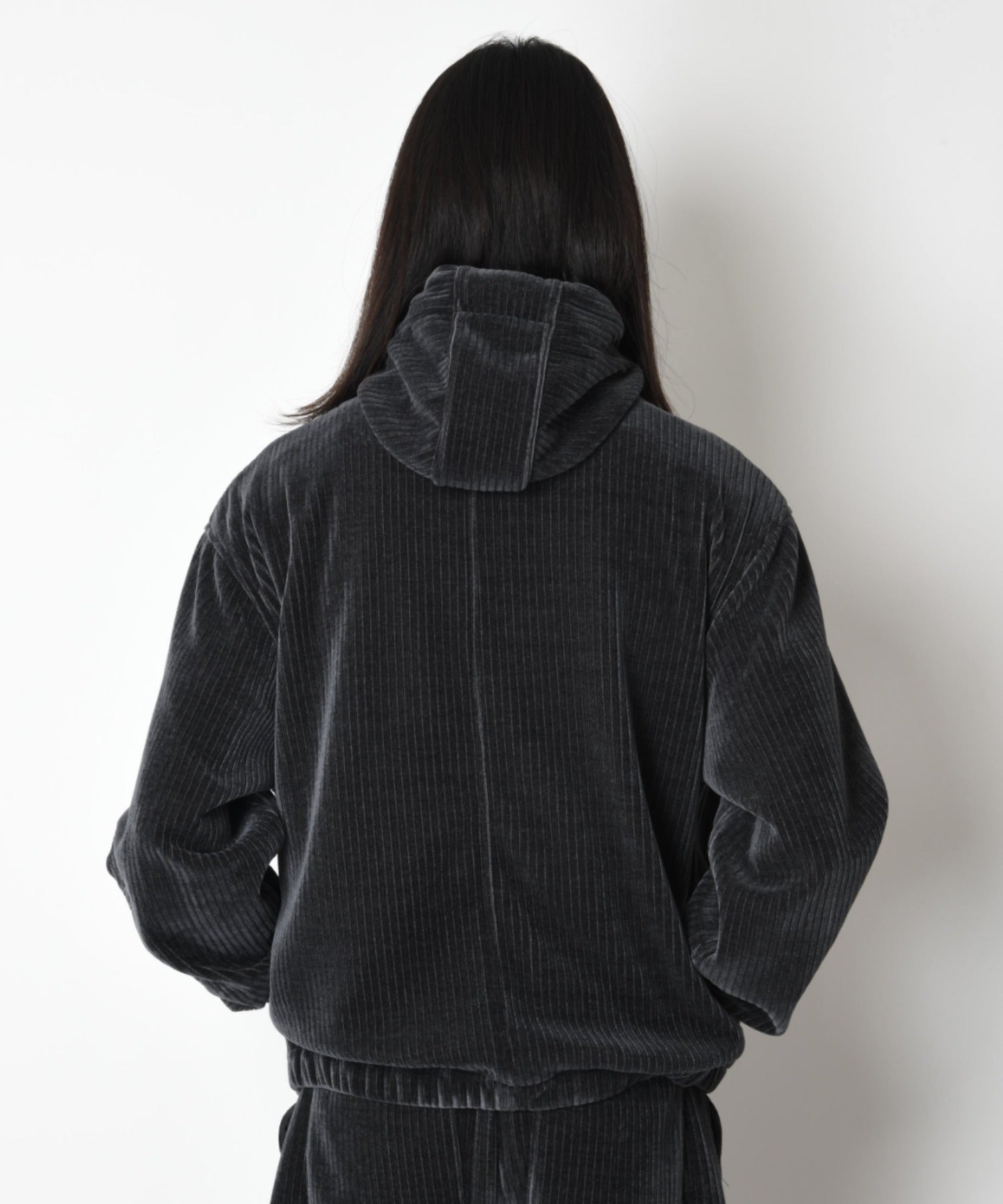 Stretch corduroy Half zip hoodie（刺繍無） - c.gray