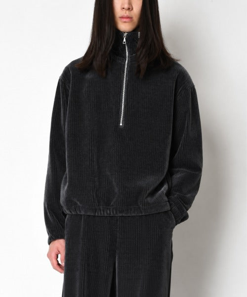 Stretch corduroy Half zip hoodie（刺繍無） - c.gray