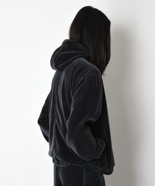 Stretch corduroy Half zip hoodie（刺繍無） - c.gray