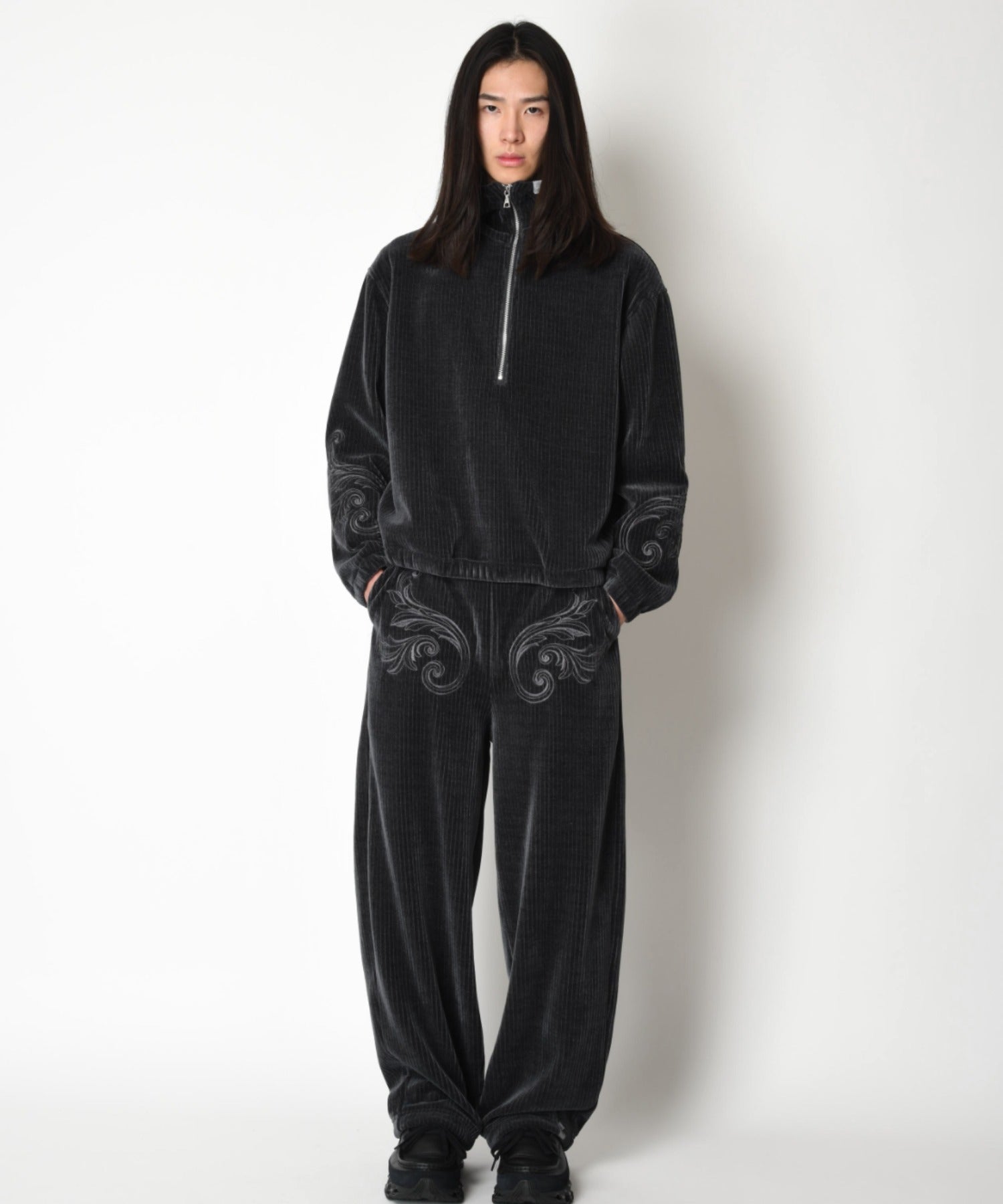 Stretch corduroy Side-tuck balloon pants - c.gray