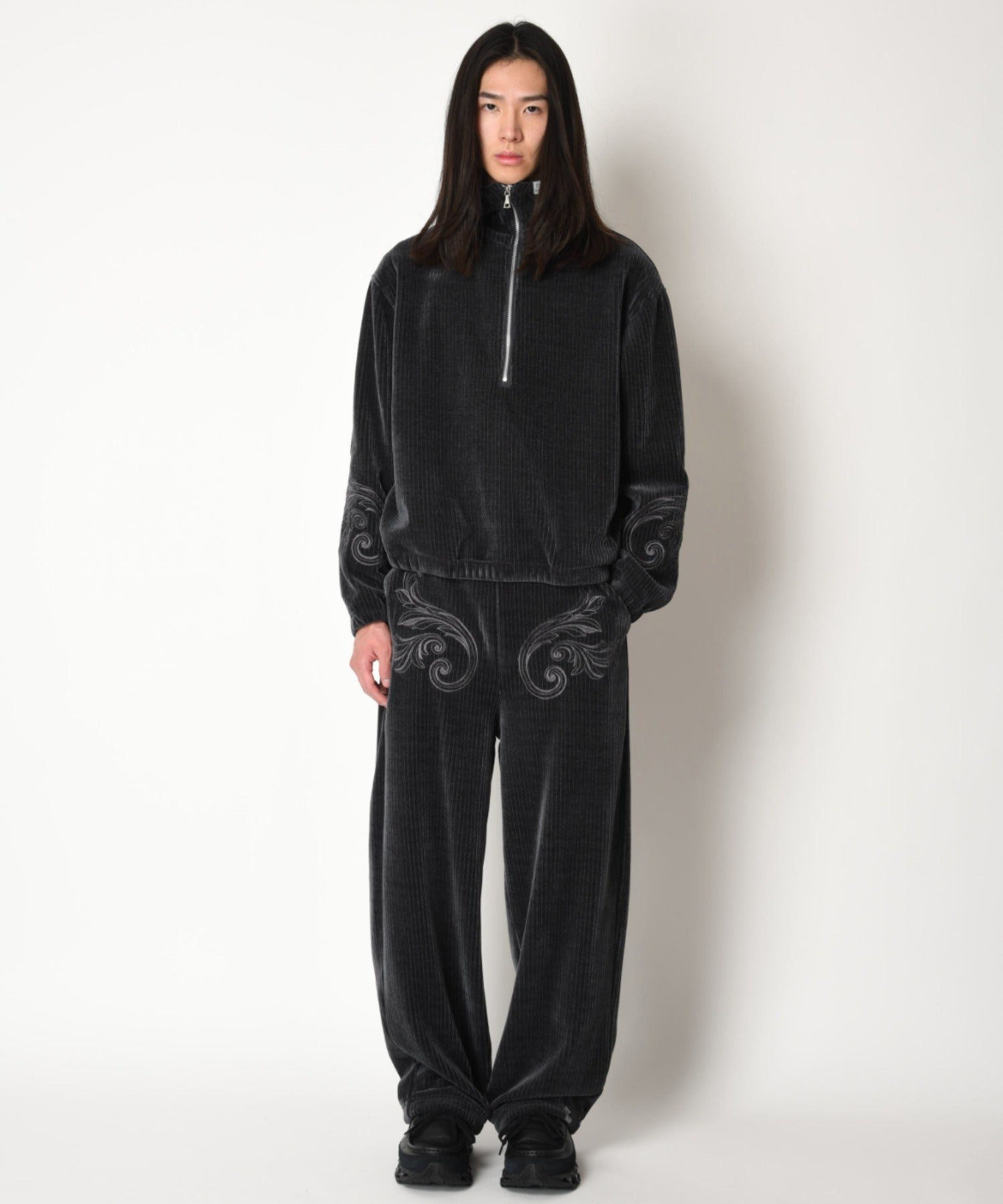 Stretch corduroy Side-tuck balloon pants - c.gray
