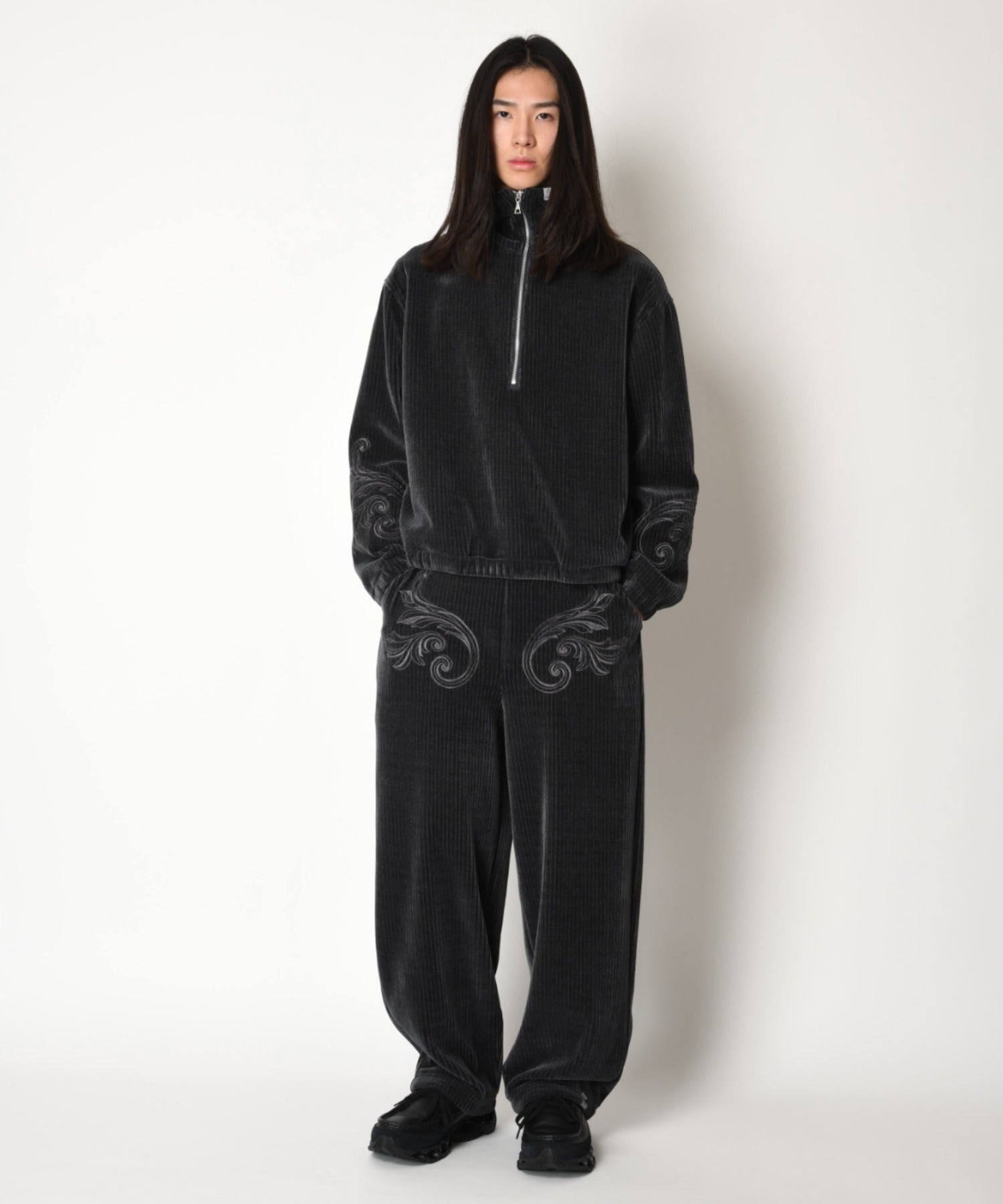 Stretch corduroy Side-tuck balloon pants - c.gray