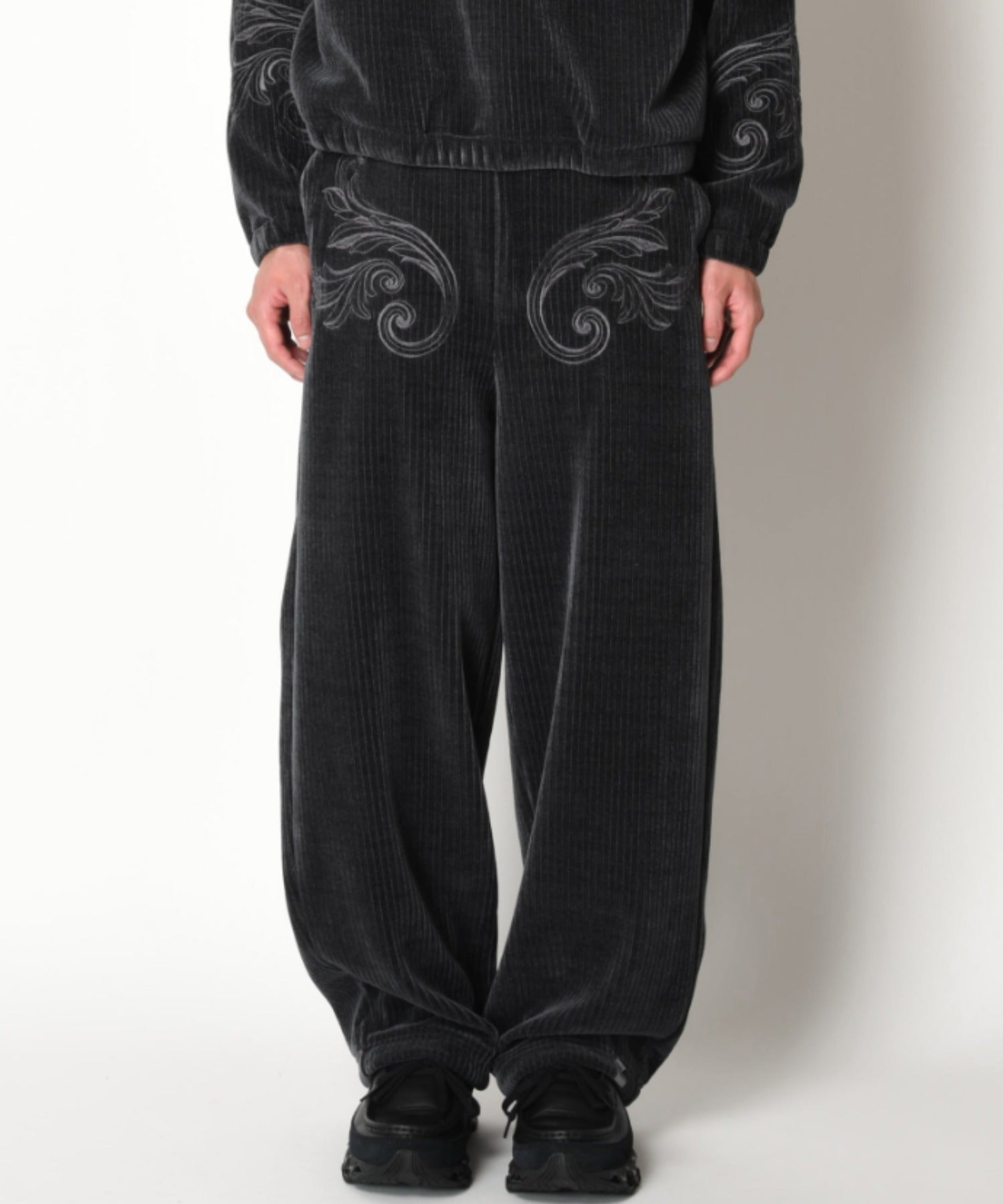 Stretch corduroy Side-tuck balloon pants - c.gray