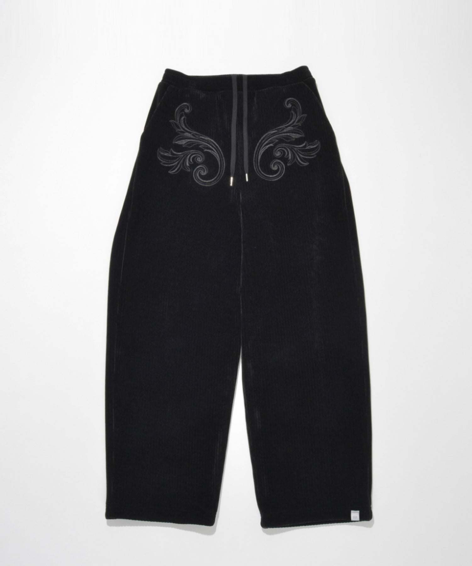 Stretch corduroy Side-tuck balloon pants - black