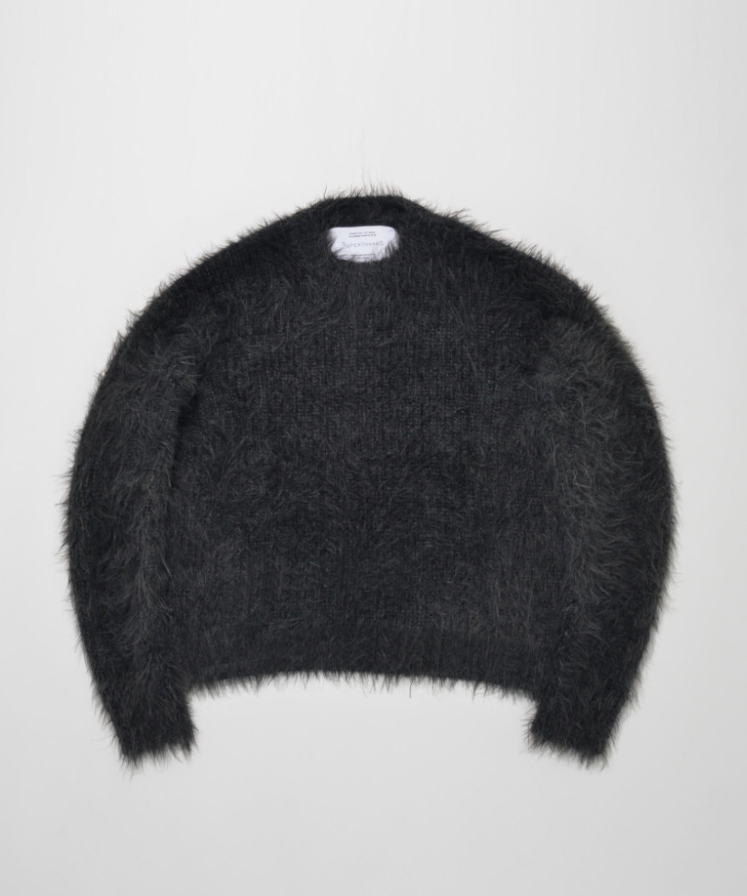 Crew neck volume shaggy knit - black/gy