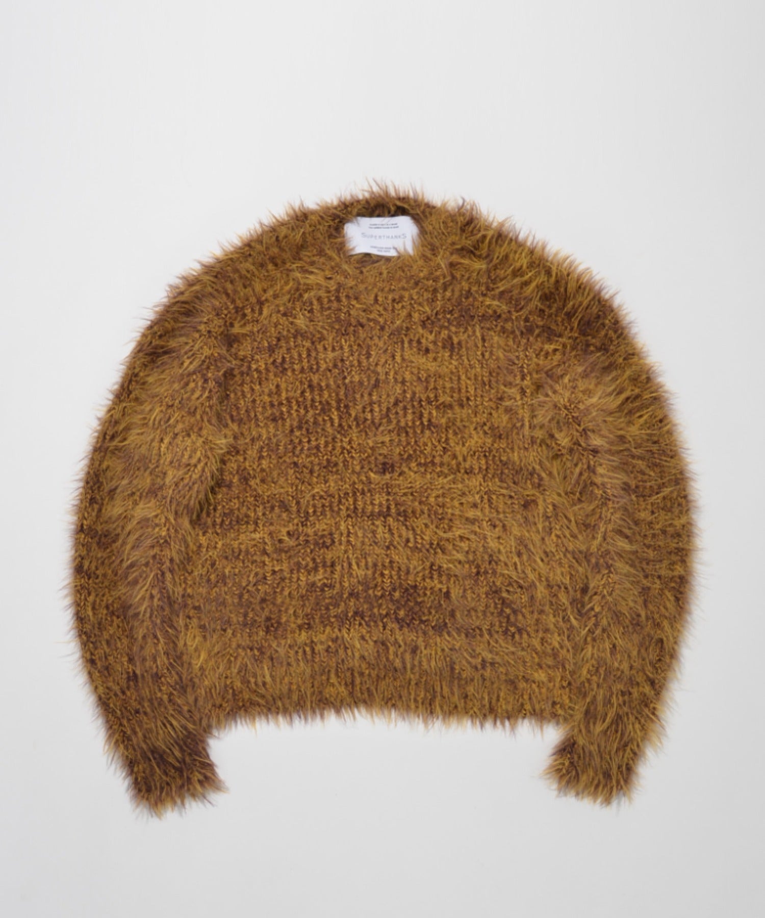 Crew neck volume shaggy knit - mustard/pr