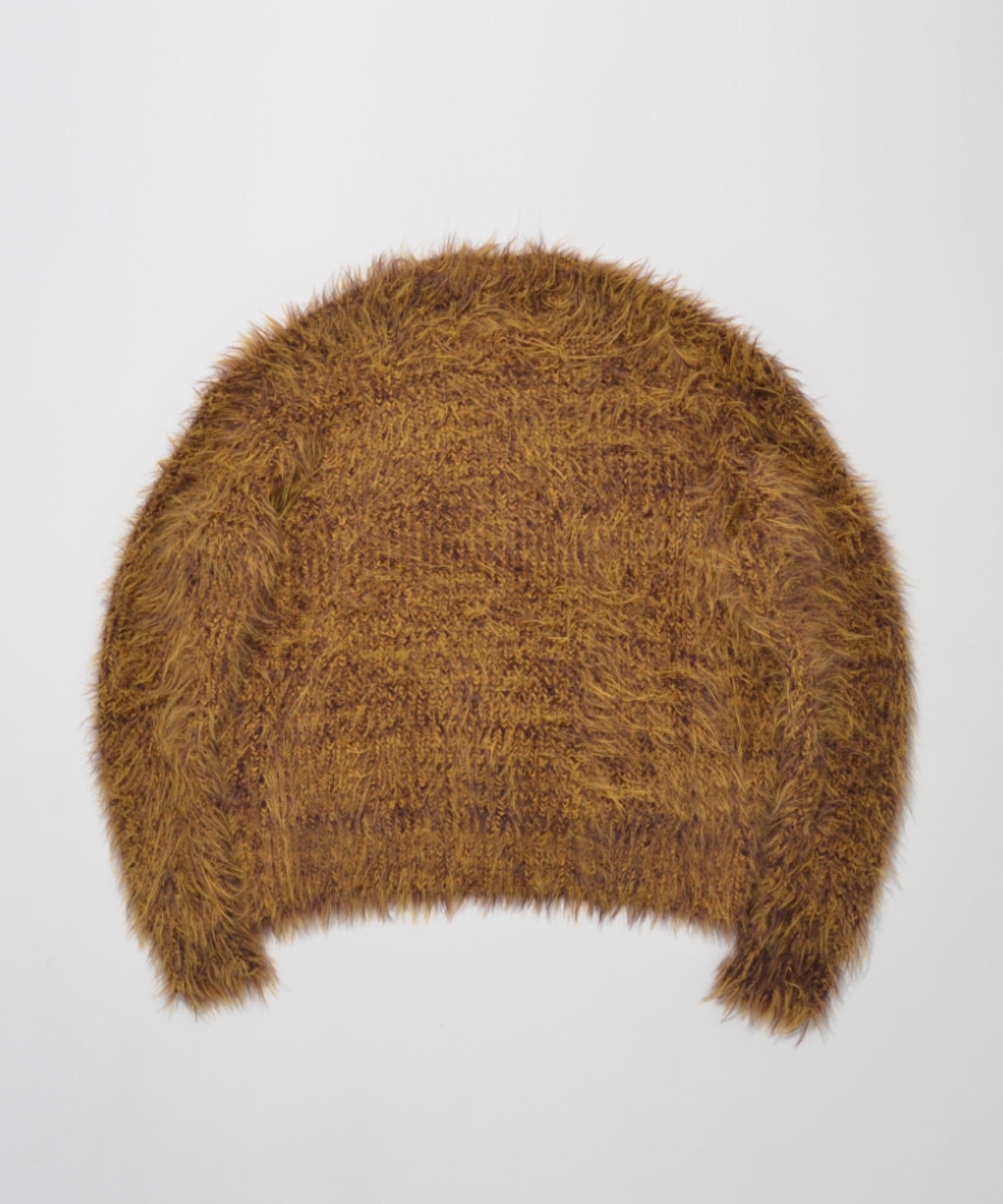 Crew neck volume shaggy knit - mustard/pr
