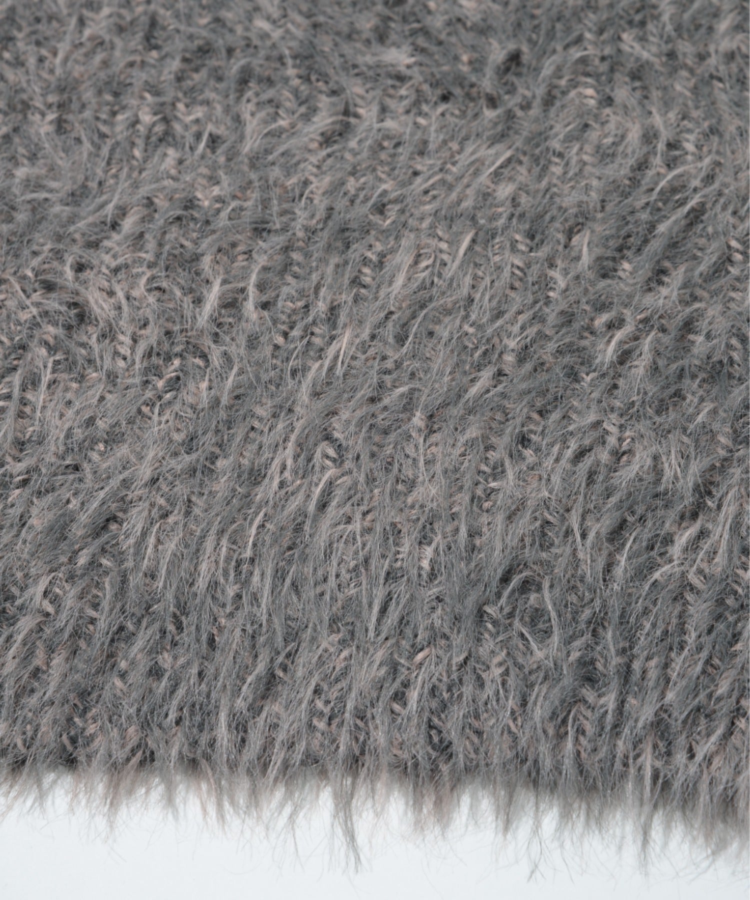 Crew neck volume shaggy knit - gray/bk