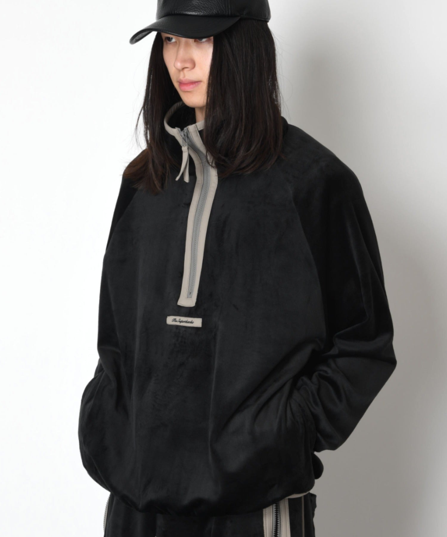 Velour Half zip pullover - black/gy