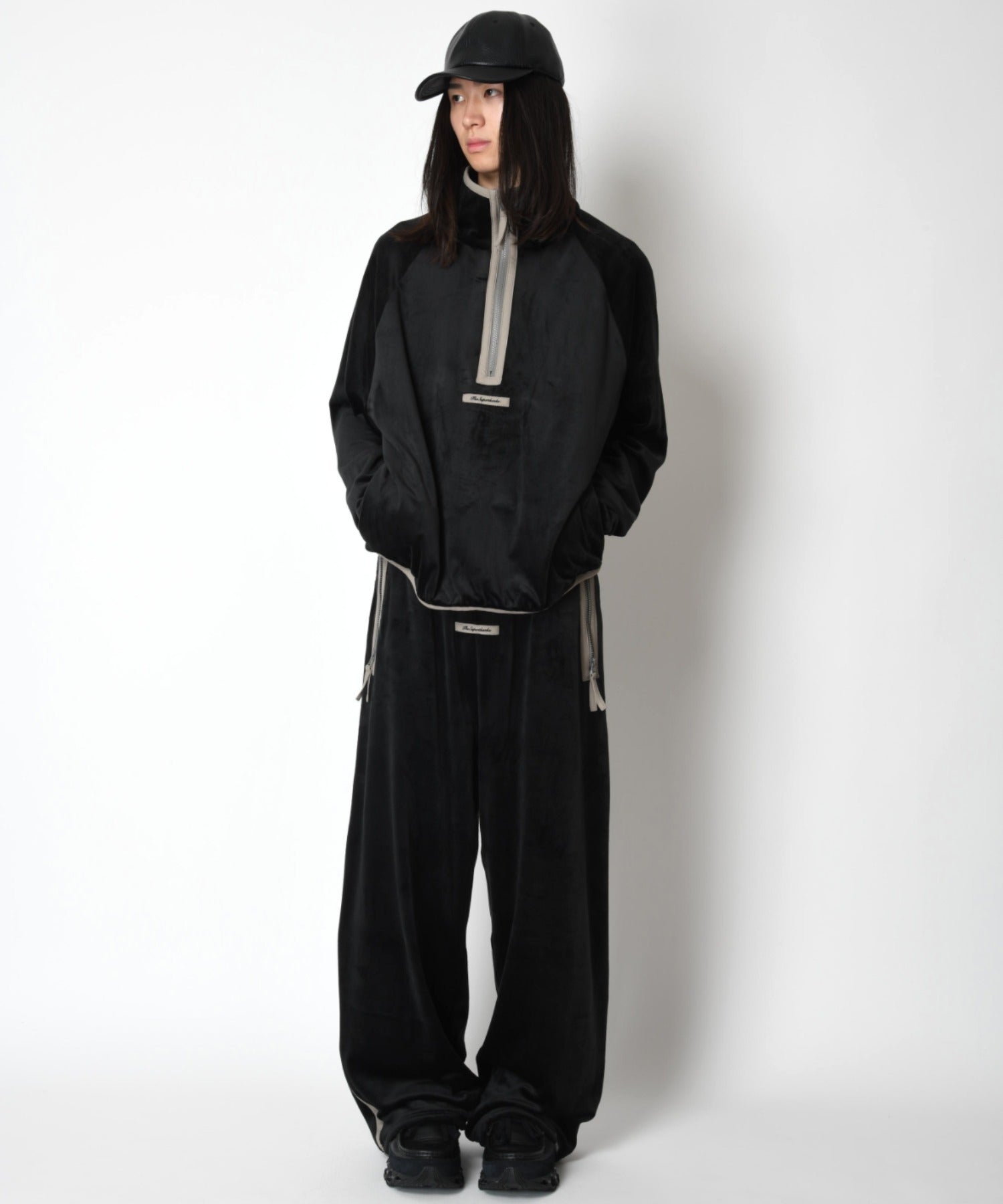 Velour Half zip pullover - black/gy