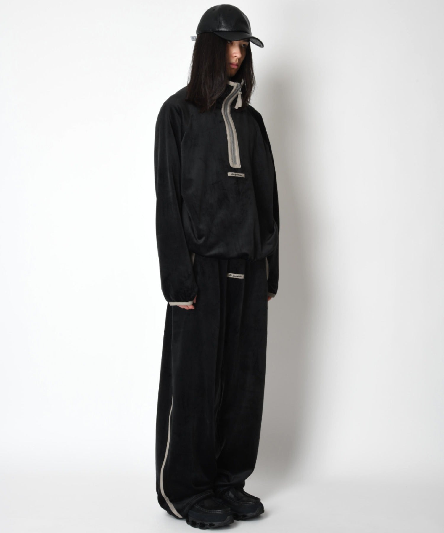 Velour Half zip pullover - black/gy