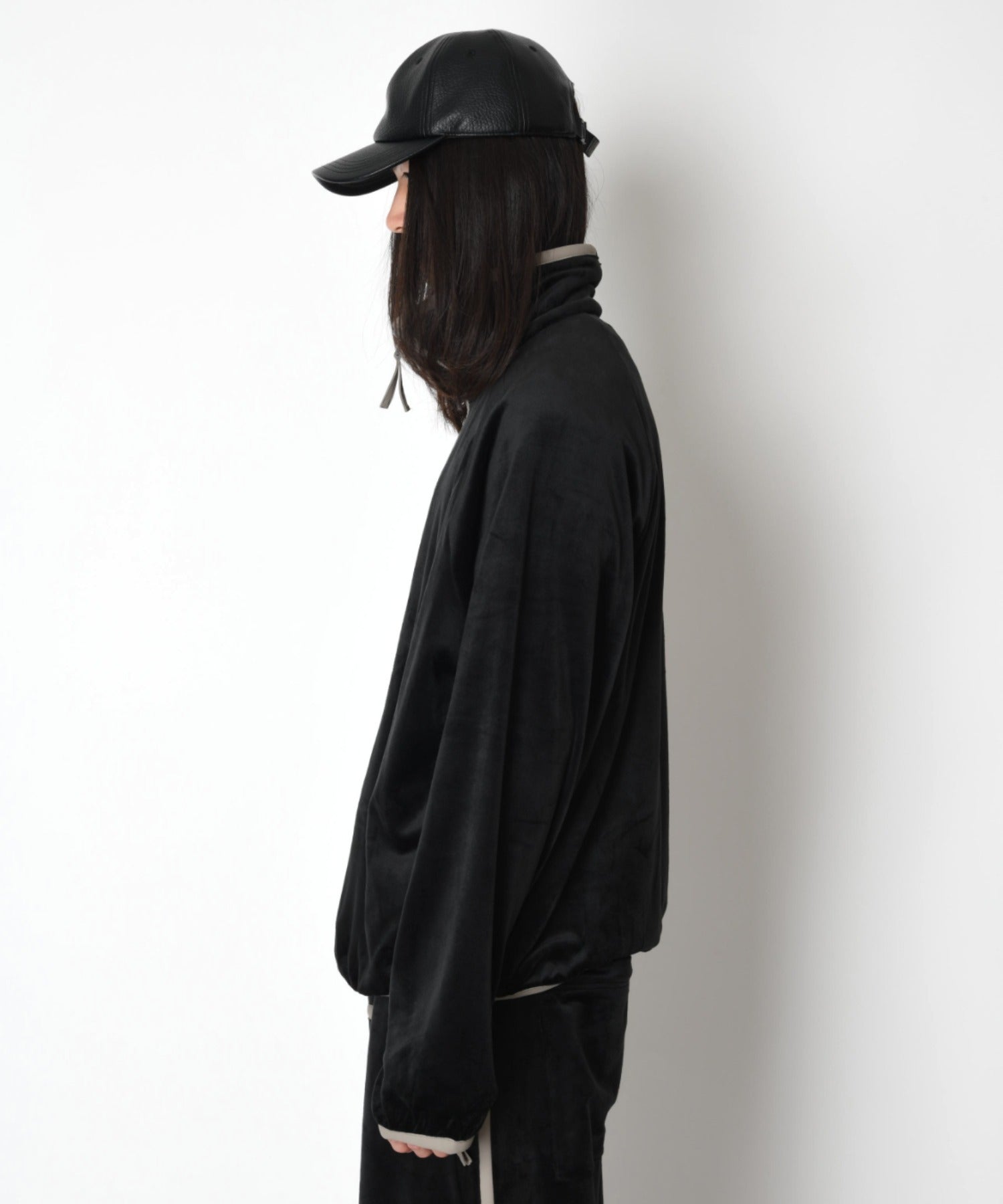 Velour Half zip pullover - black/gy