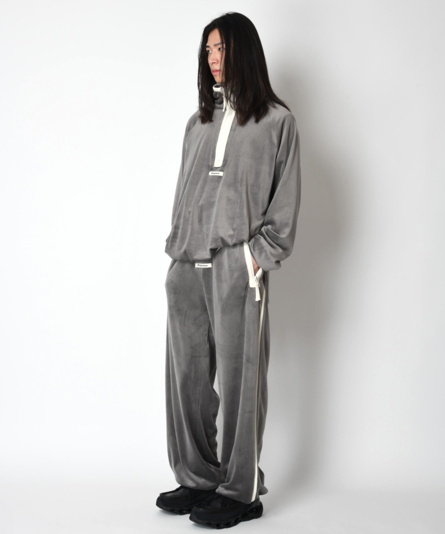 Velour Half zip pullover - gray/wh