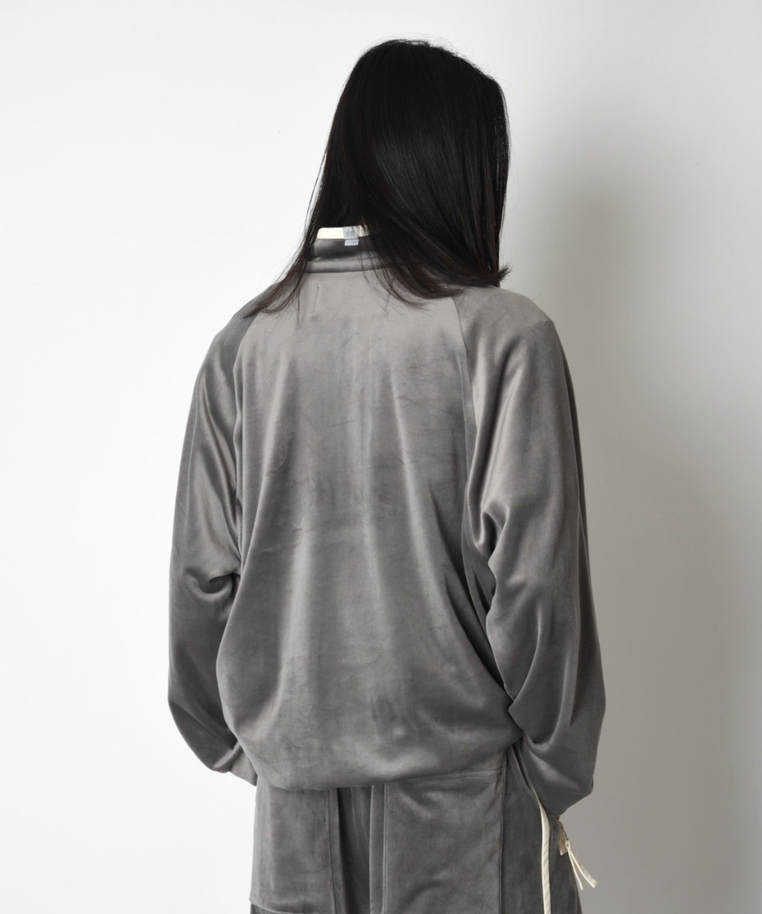 Velour Half zip pullover - gray/wh