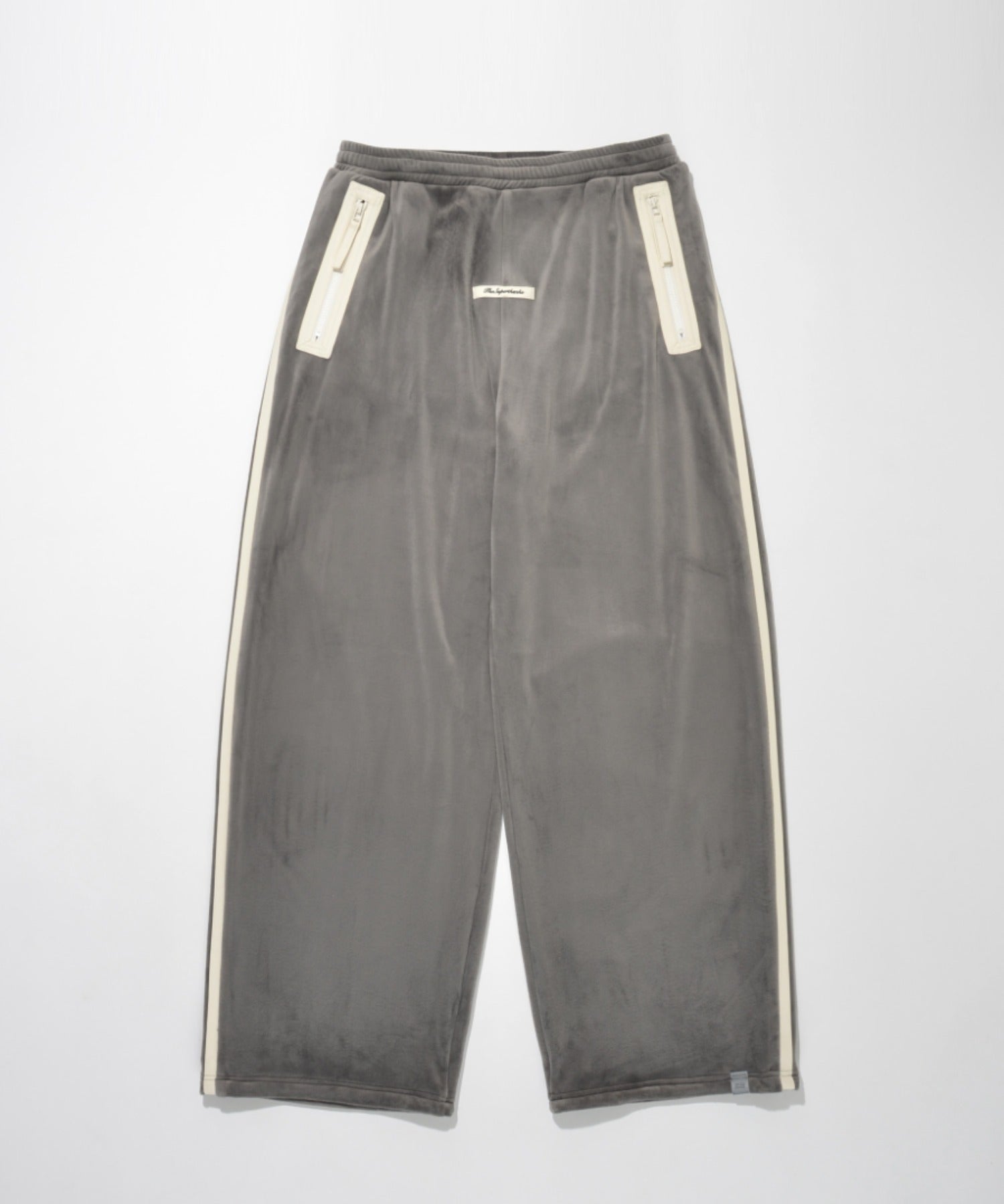 Velour barrel leg line pants - gray/wh