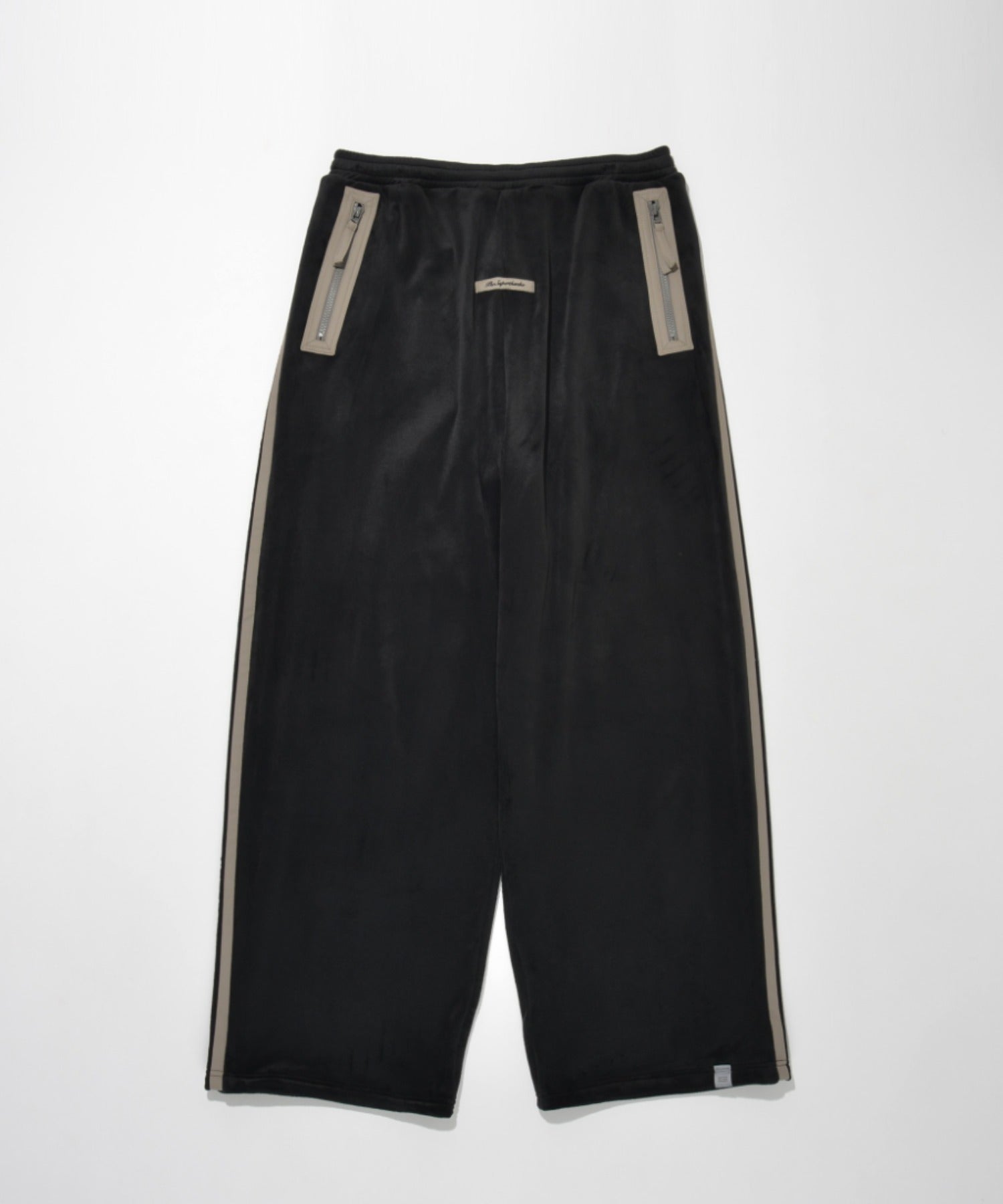 Velour barrel leg line pants - black/gy