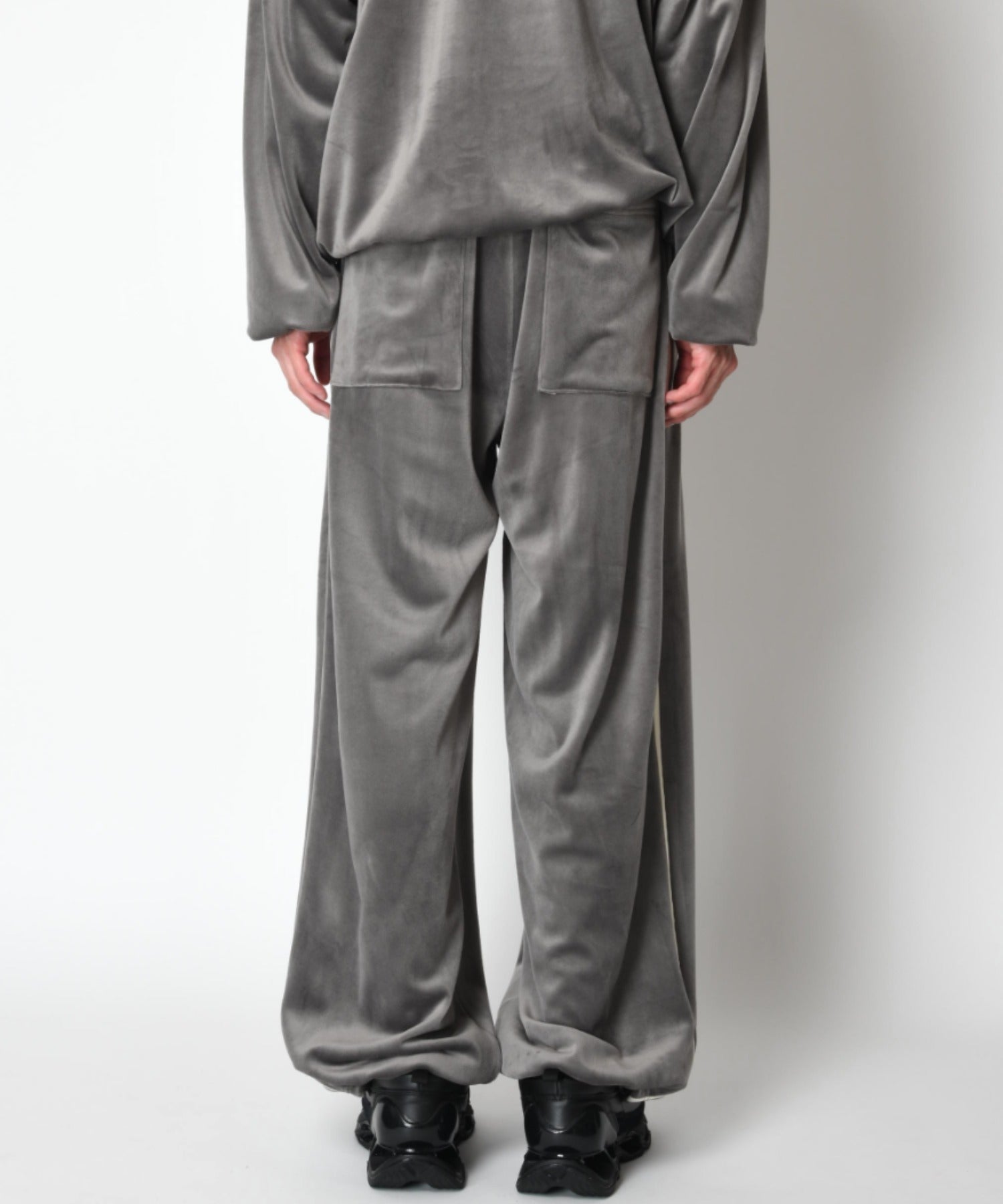 Velour barrel leg line pants - gray/wh