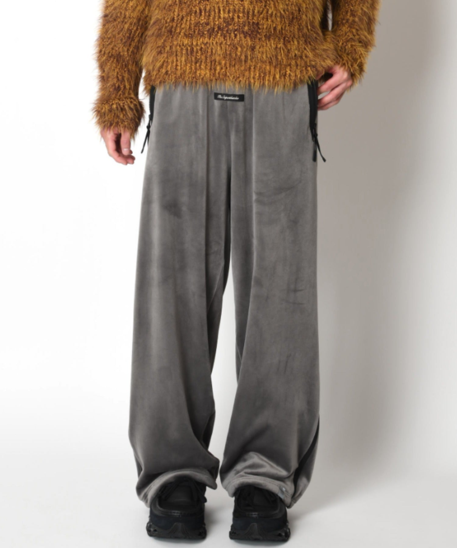 Velour barrel leg line pants - gray/bk