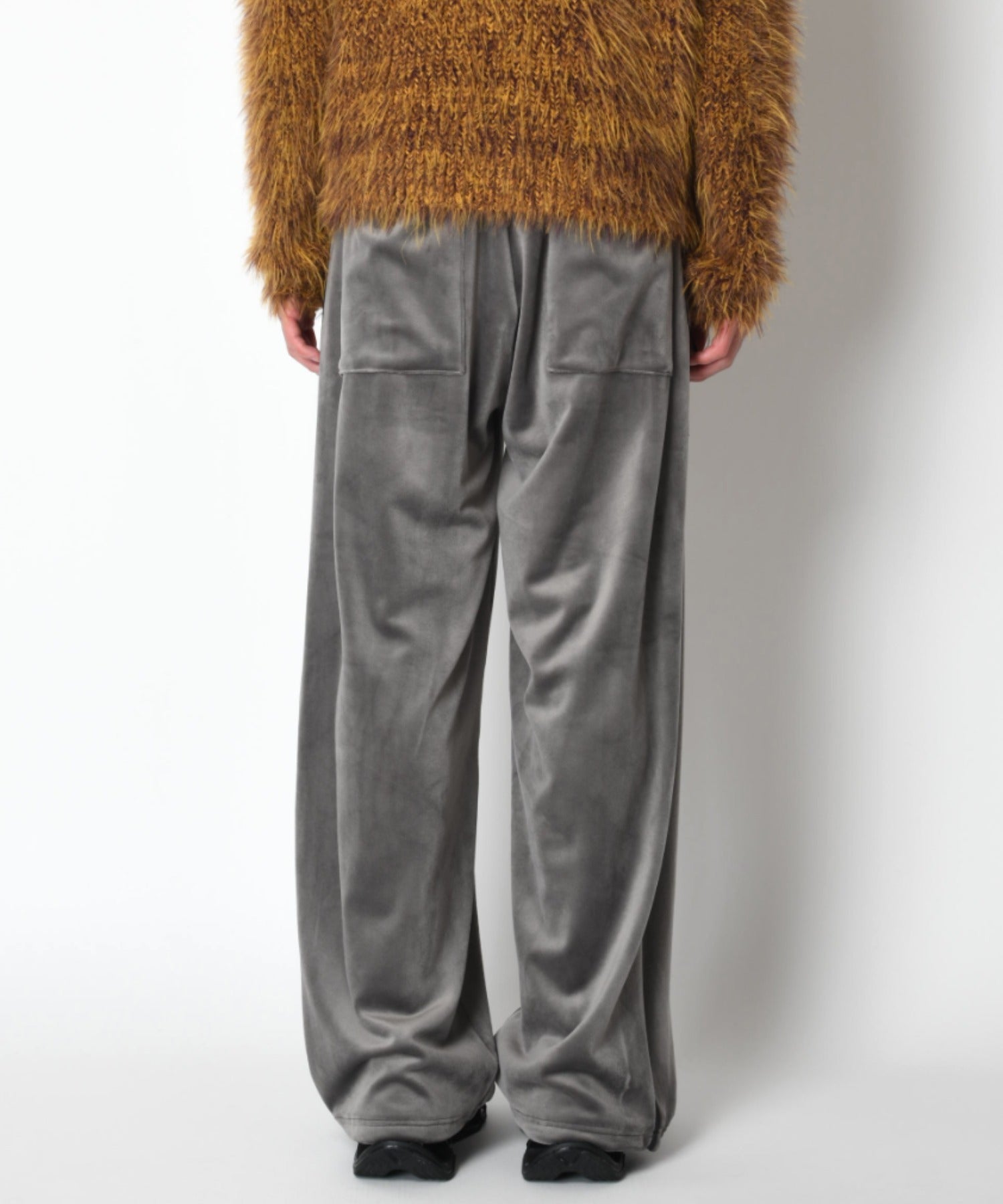 Velour barrel leg line pants - gray/bk