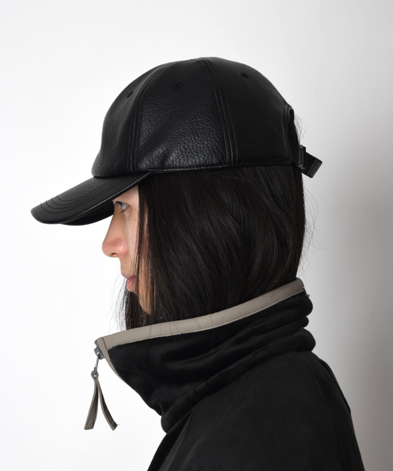 6 panel cap - fauxleather-black