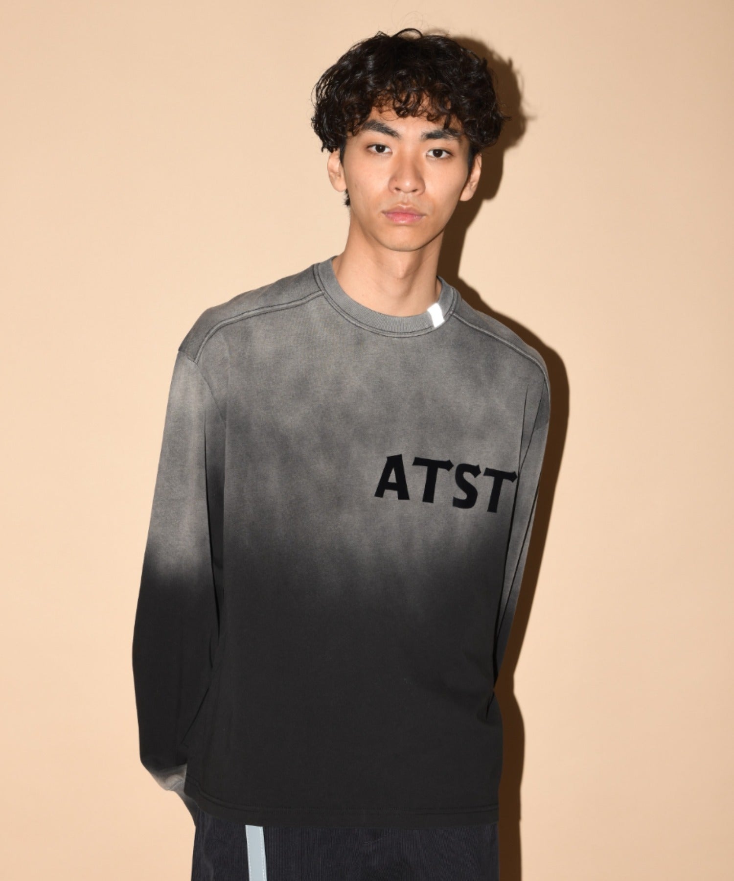 Sun faded Flocky print Sweat L/S T-shirt - brown