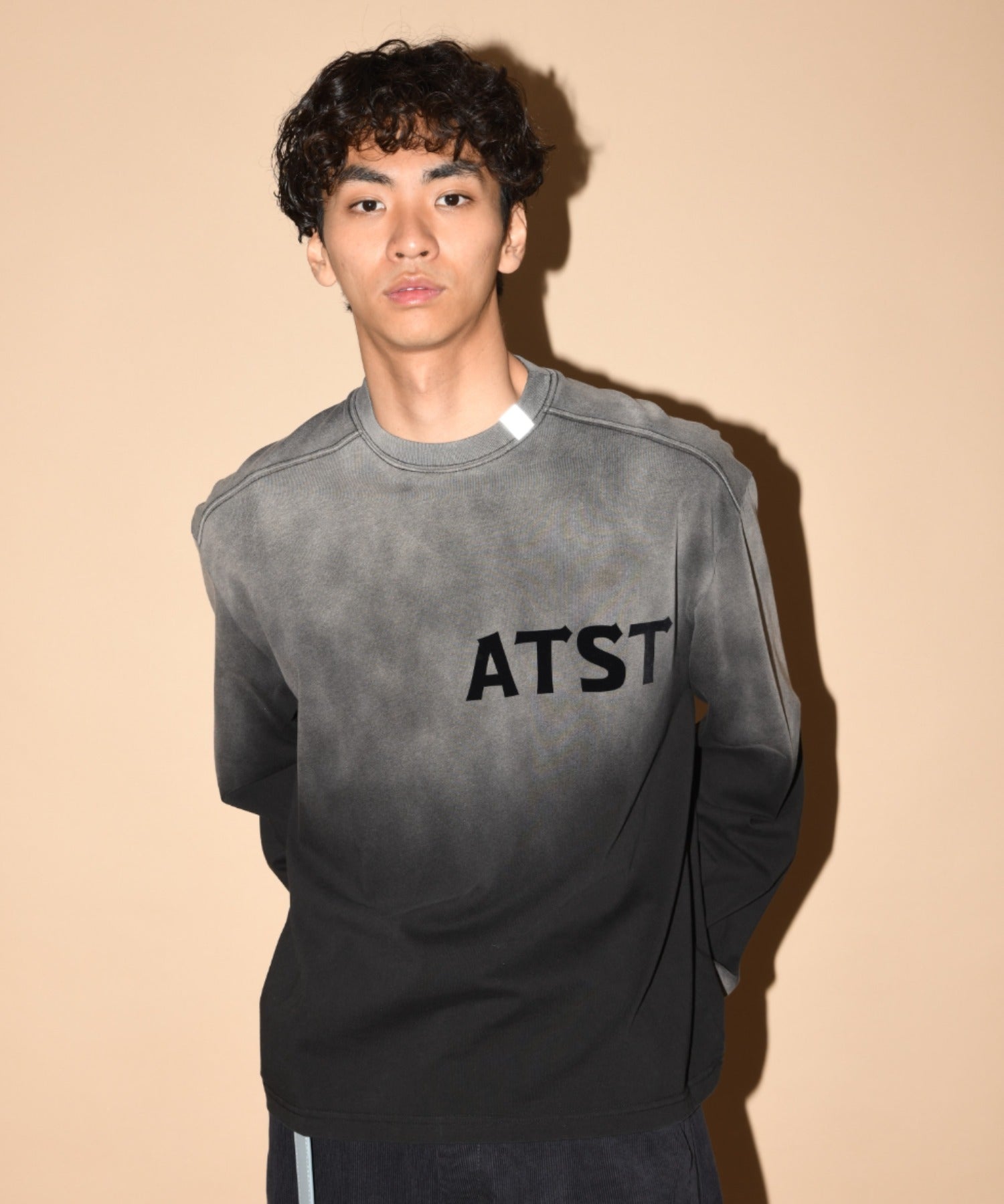 Sun faded Flocky print Sweat L/S T-shirt - brown