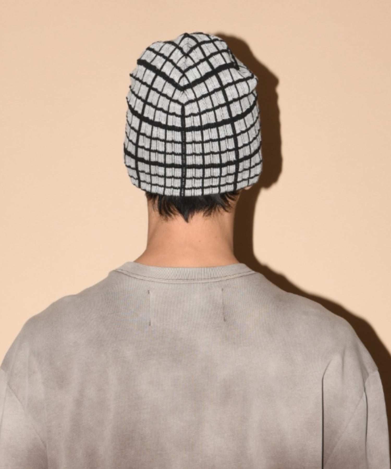 Graph check Knit Reversible Beanie - cream/brown