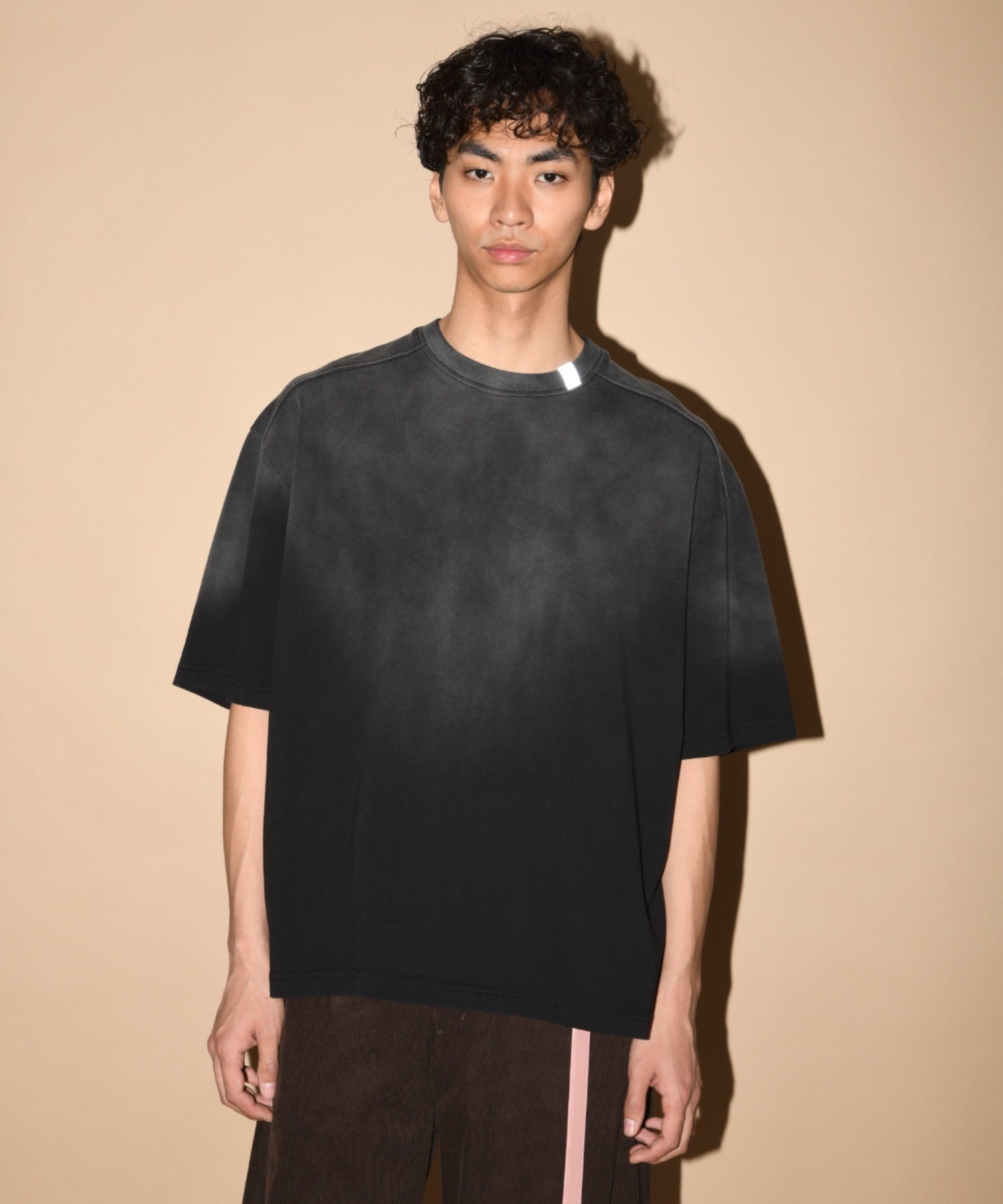 Sun faded Flocky print Sweat S/S T-shirt - black