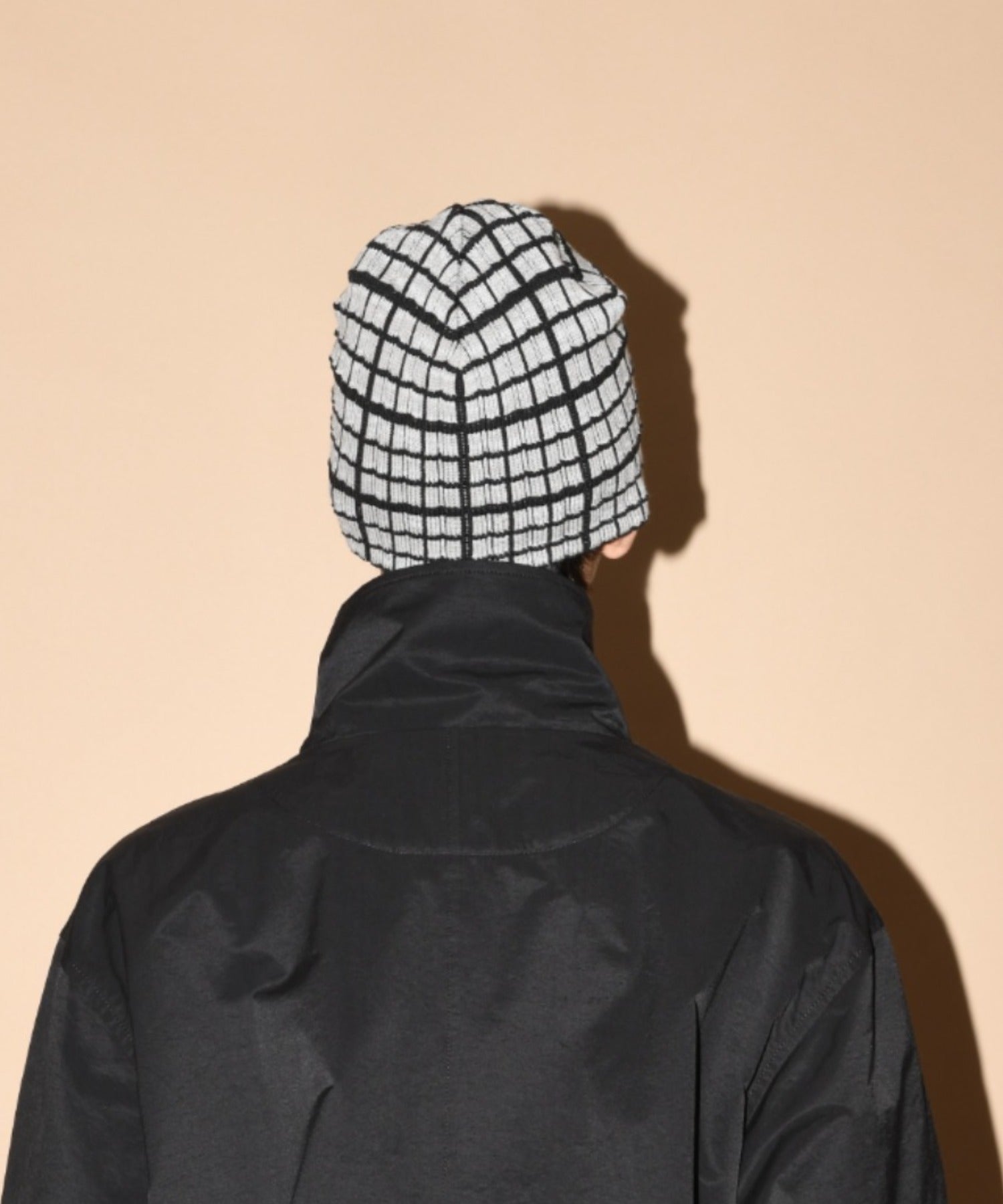 Graph check Knit Reversible Beanie - cream/brown