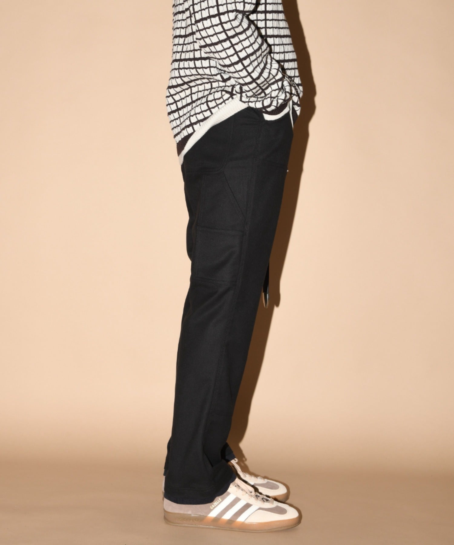 Layered hem Double knee Pants - black
