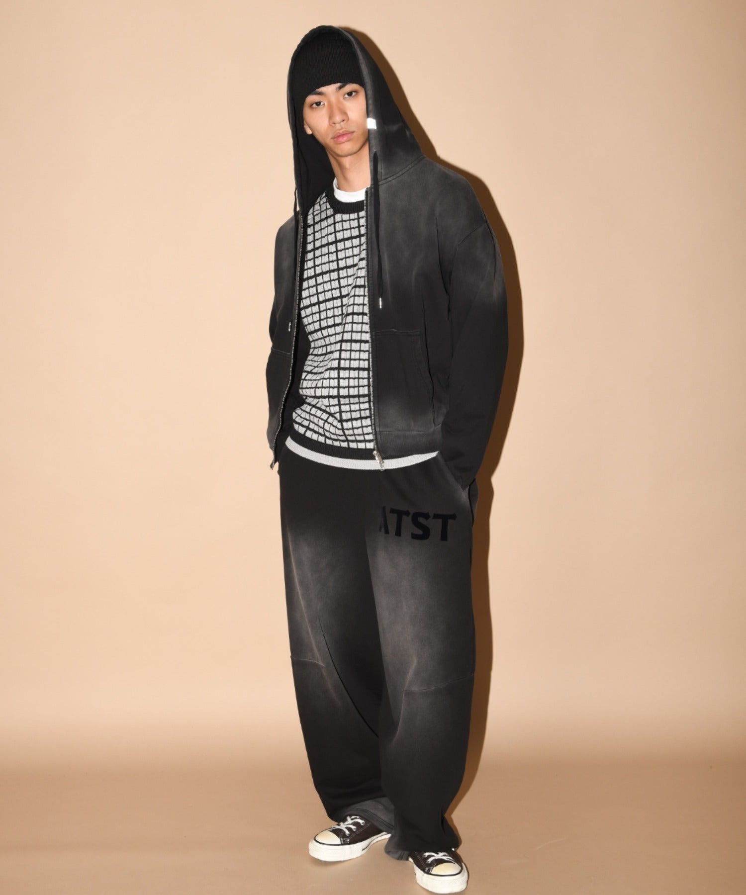 Sun faded Zip-Hoodie Sweat - black