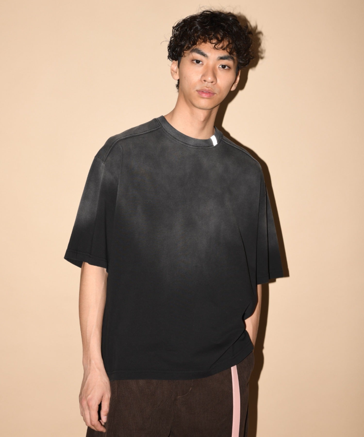 Sun faded Flocky print Sweat S/S T-shirt - pink