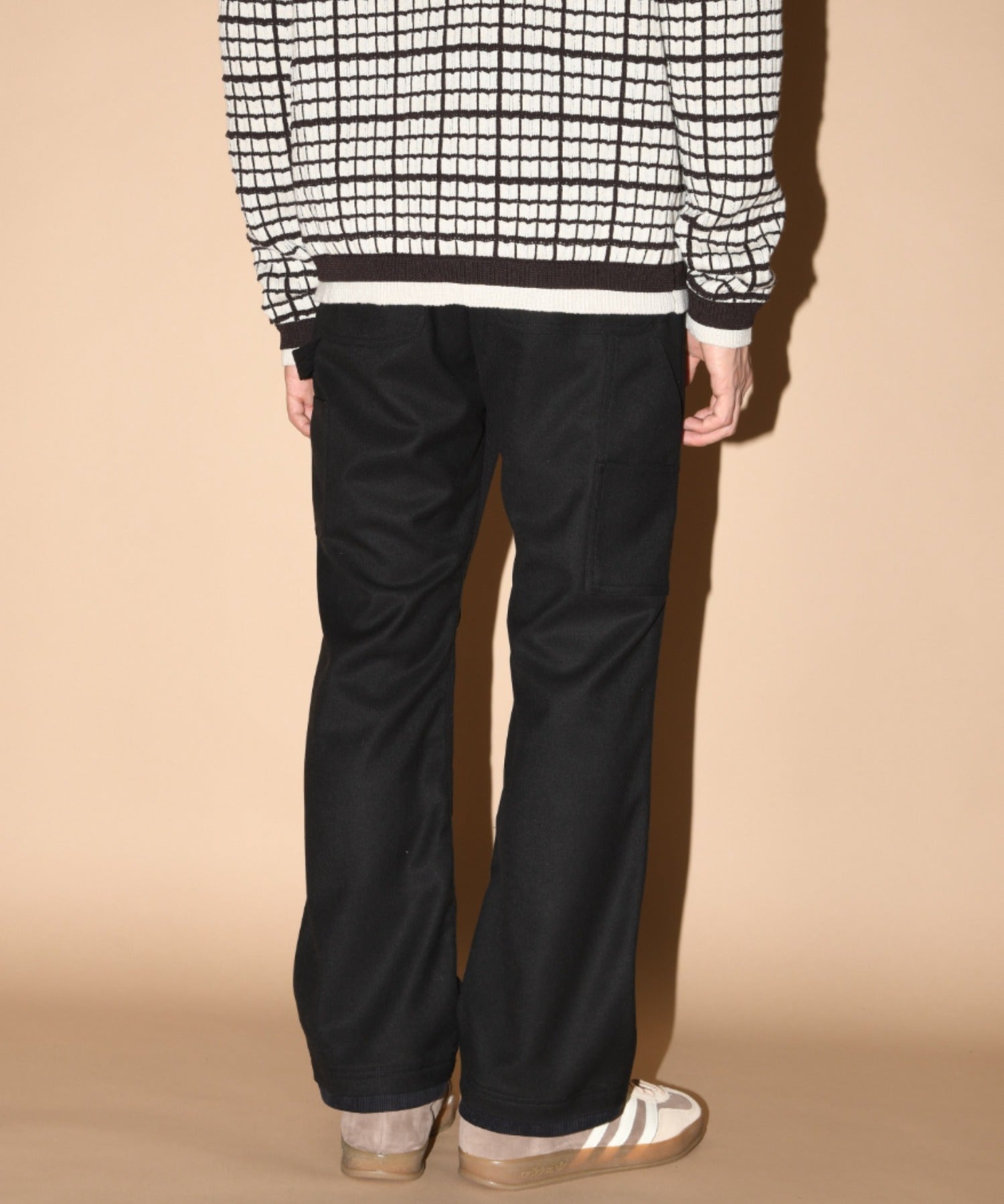 Layered hem Double knee Pants - black